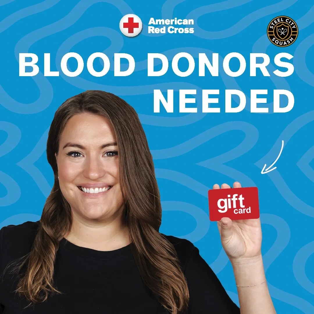 ❤️ Give blood. Save lives. Be the reason someone gets another chance.

Steel City Squash is partnering with the @americanredcross to host a Community Blood Drive&mdash;and we need YOU.

🗓 Friday, June 12, 2026
⏰ 9:00 AM &ndash; 2:00 PM
📍 Steel City