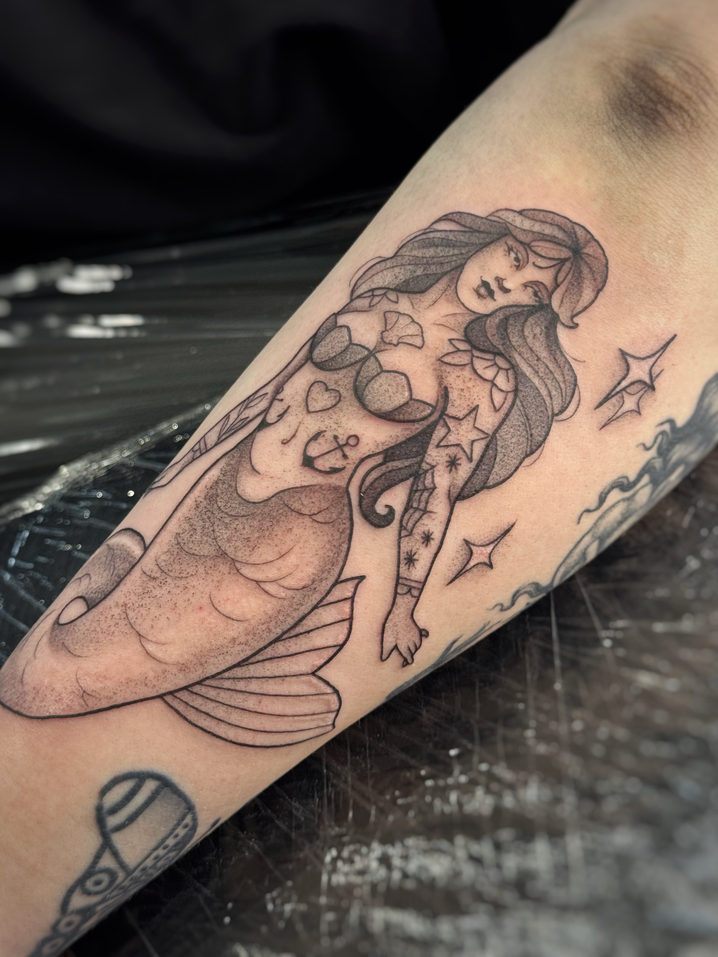mermaid pin up tattoo neotraditional