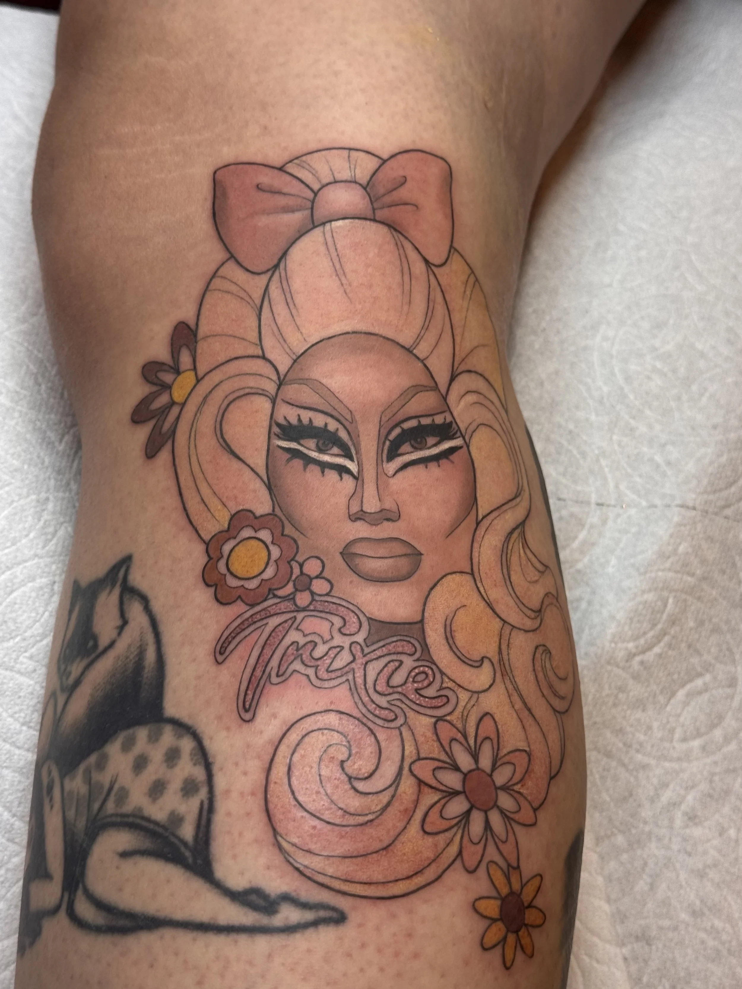 Trixie Mattel neotraditional portrait tattoo