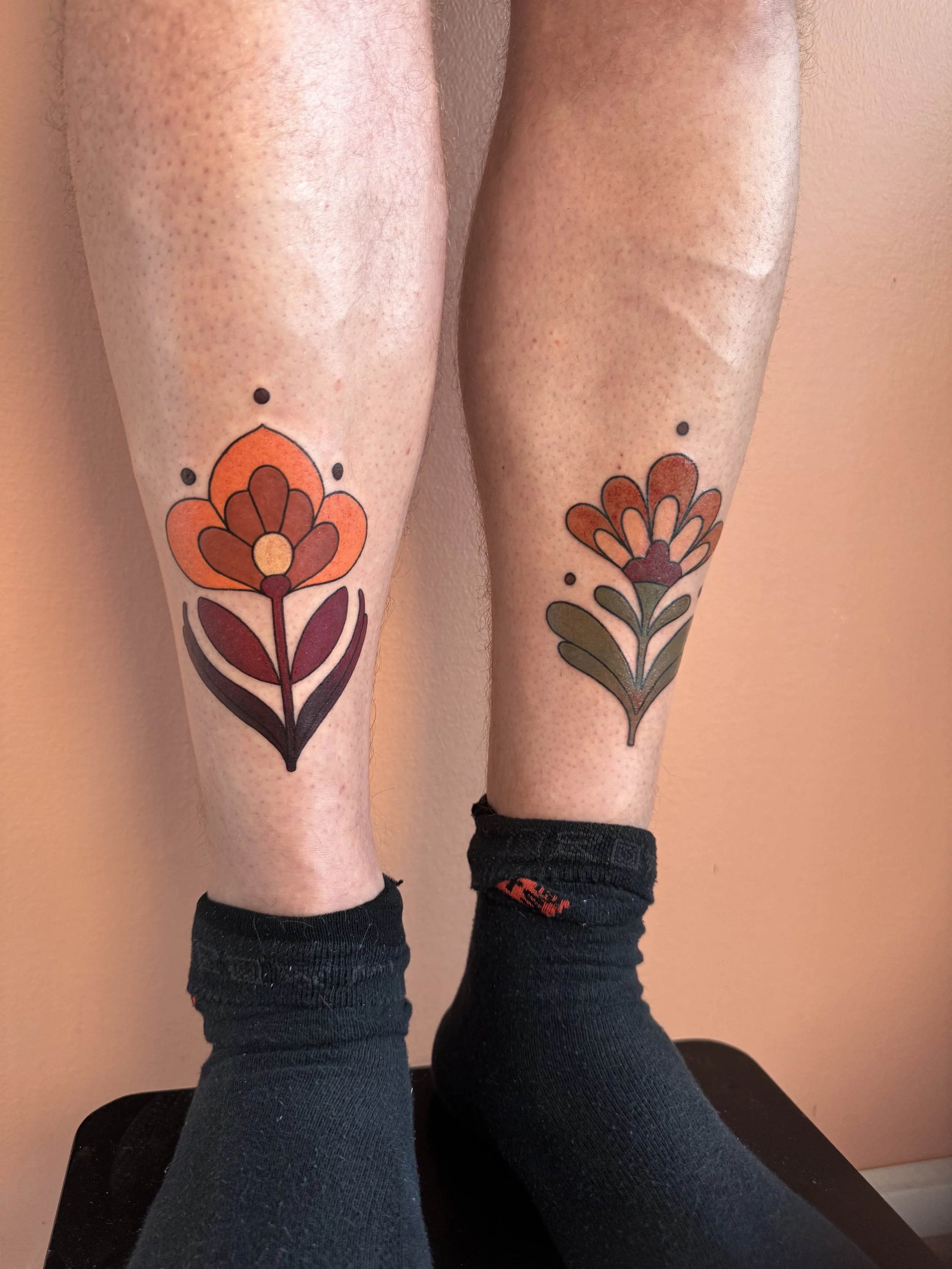 70s inspired pattern flower tattoo design