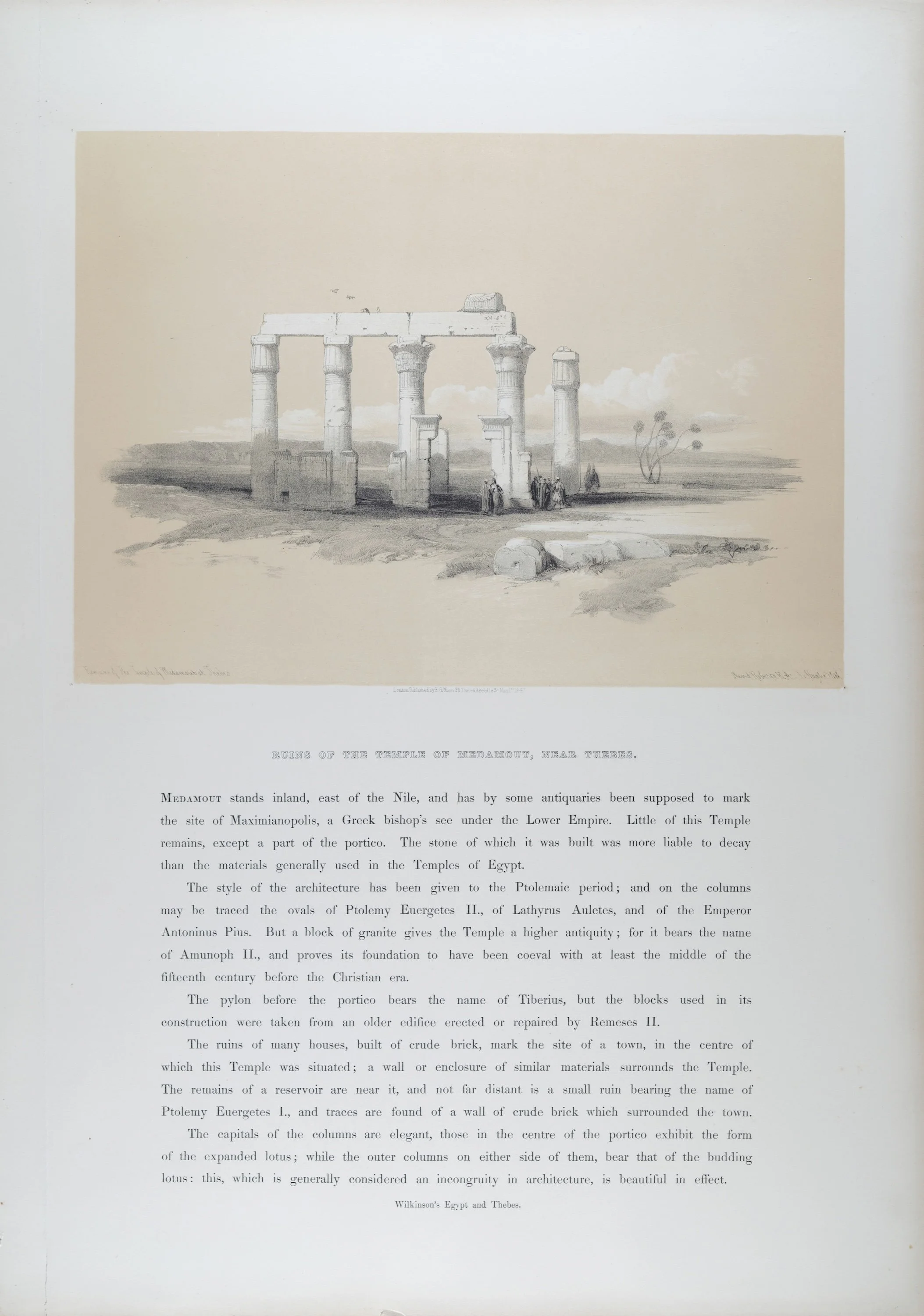 Temple Medamout, Near Thebes, Egypt: Original 19th C. Lithograph by D. Roberts