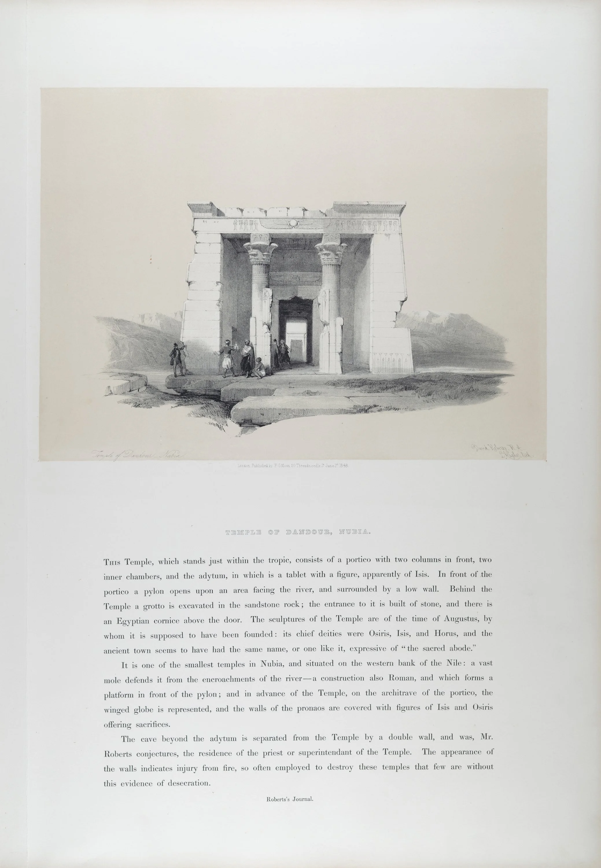 Temple of Dandour, Nubia, Egypt: Original 19th C. Lithograph by D. Roberts