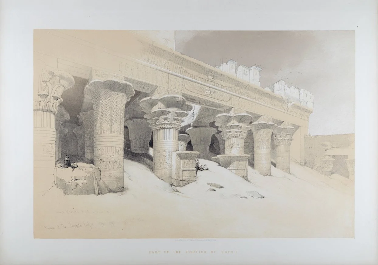 Part of the Portico of Edfou, Egypt: Original 19th C. Lithograph by D. Roberts