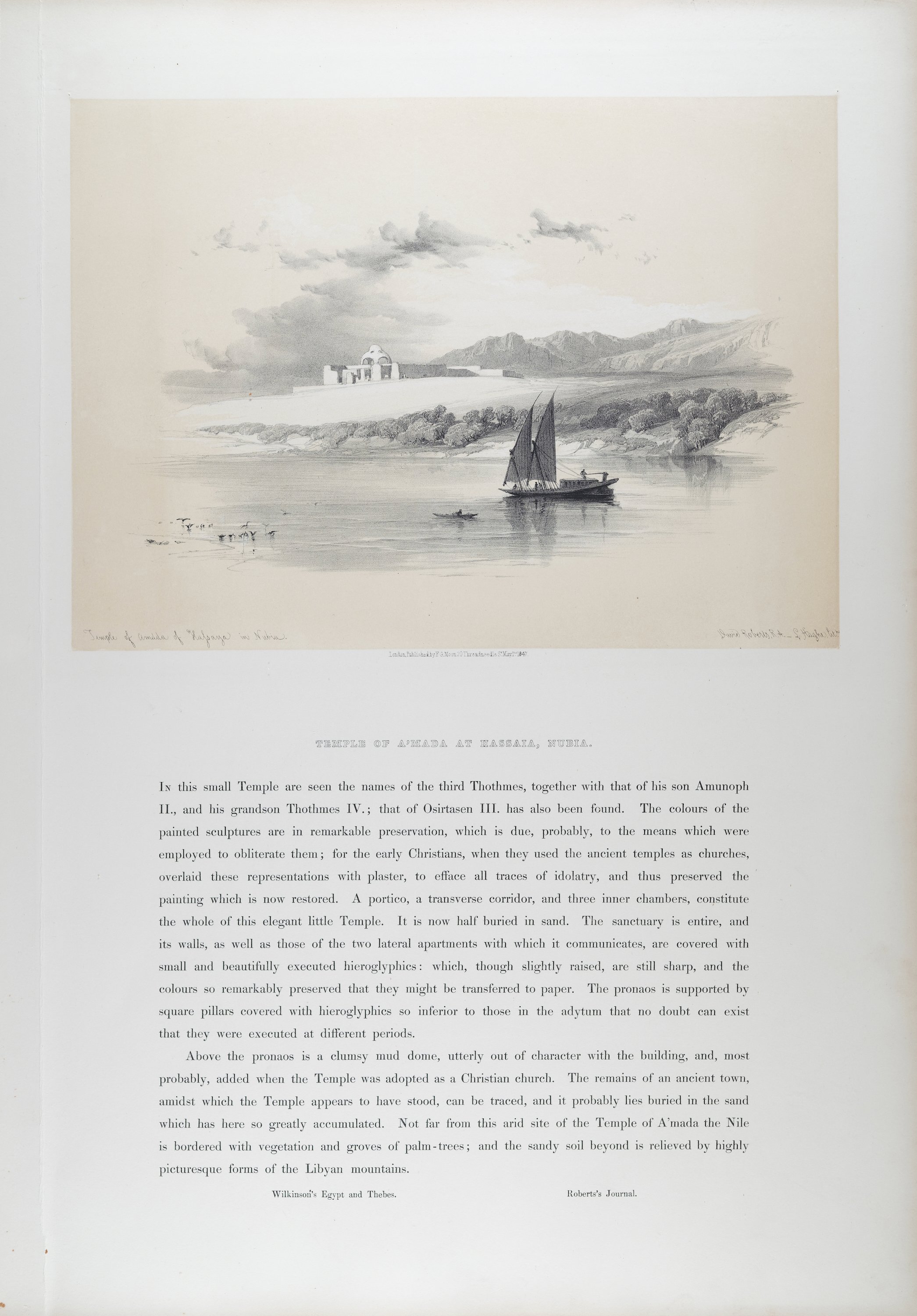 Temple of A'Mada, Nubia, Egypt: Original 19th C. Lithograph by D. Roberts