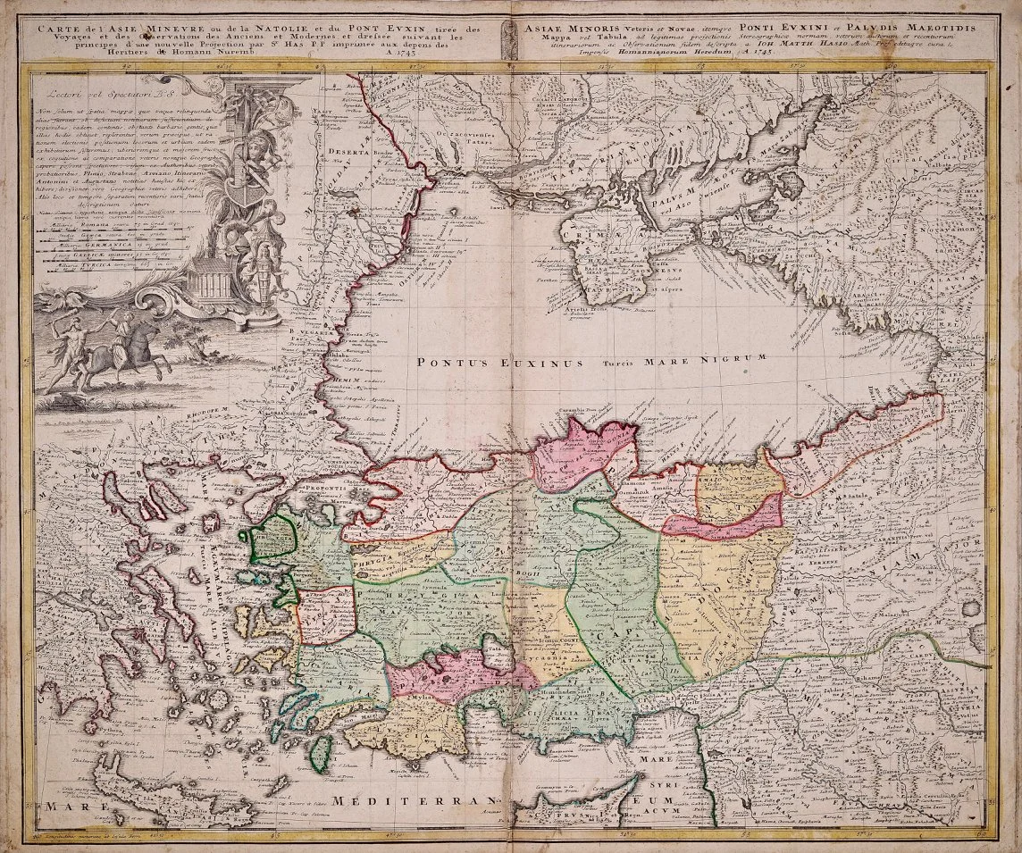 Hand-Colored 18th Century Homann Map of the Black Sea, Turkey and Asia Minor