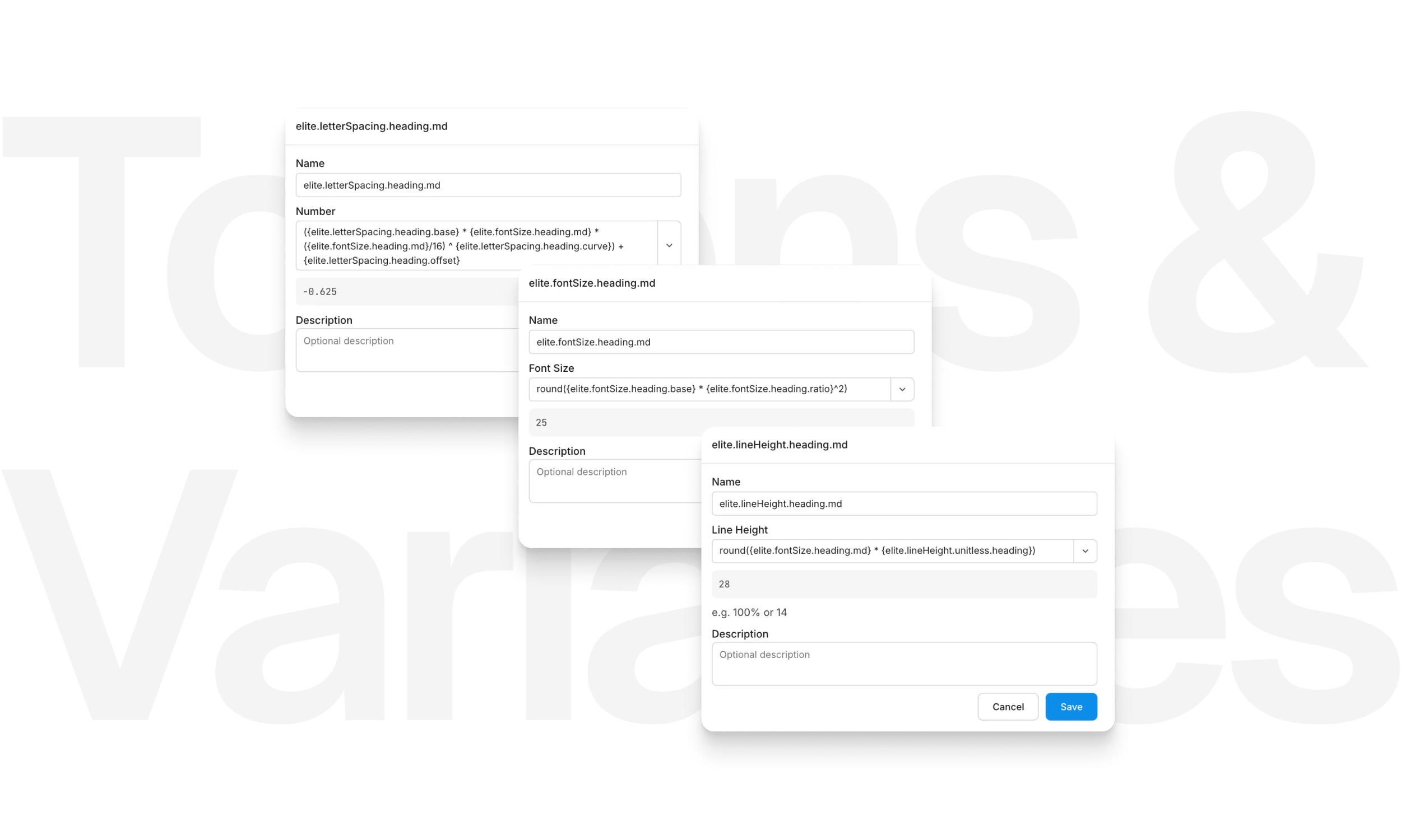 Advanced tokens used parametric typography calculations and color modifiers to deliver predictable type scales and consistent color variations across themes and contexts.