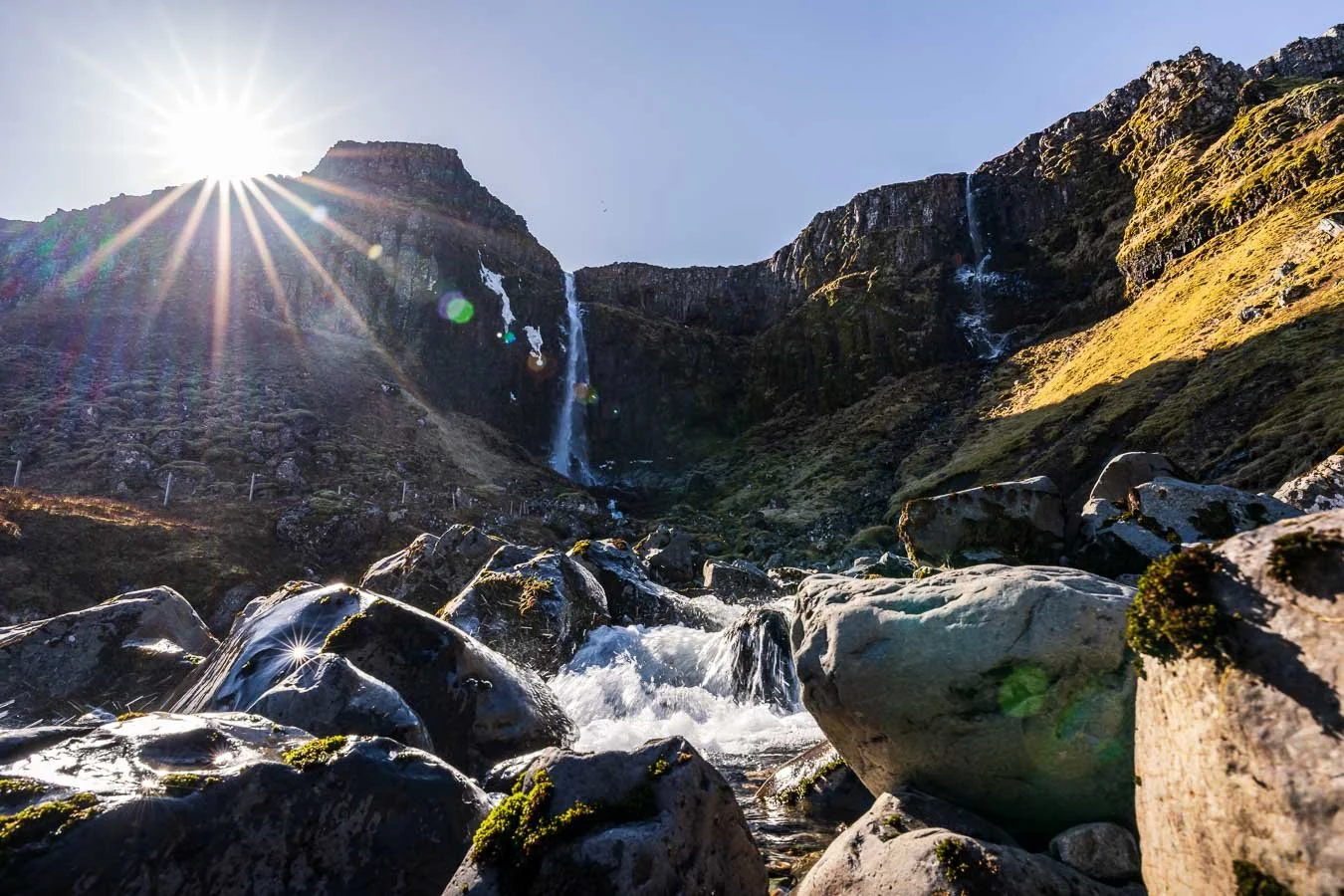   Grundarfoss , a scenic waterfall near  Grundarfjörður , cascades from a height of over 70 meters. 