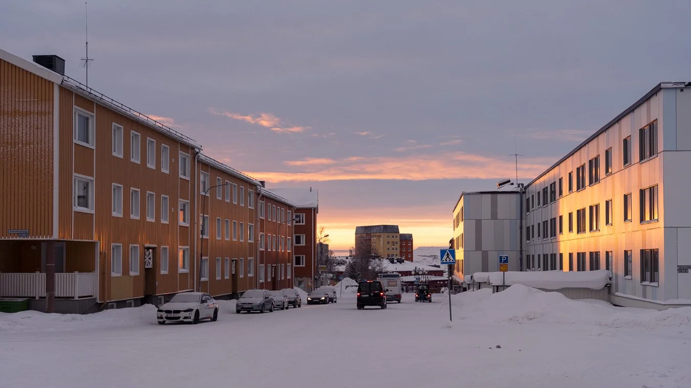   (More or less) colorful worker buildings in Kiruna.  