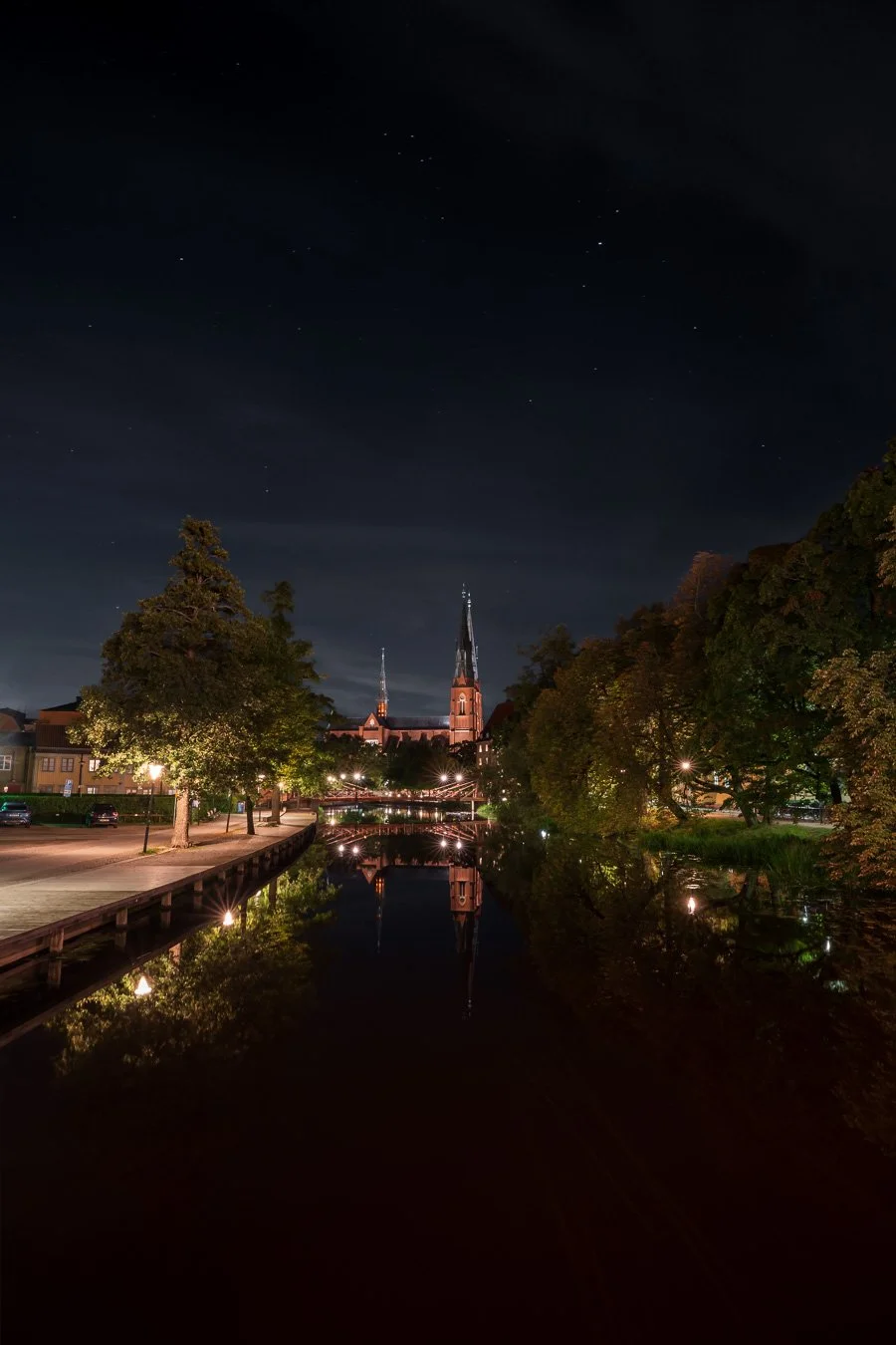  Uppsala Cathedral viewed from Haglunds Bro at night. 
