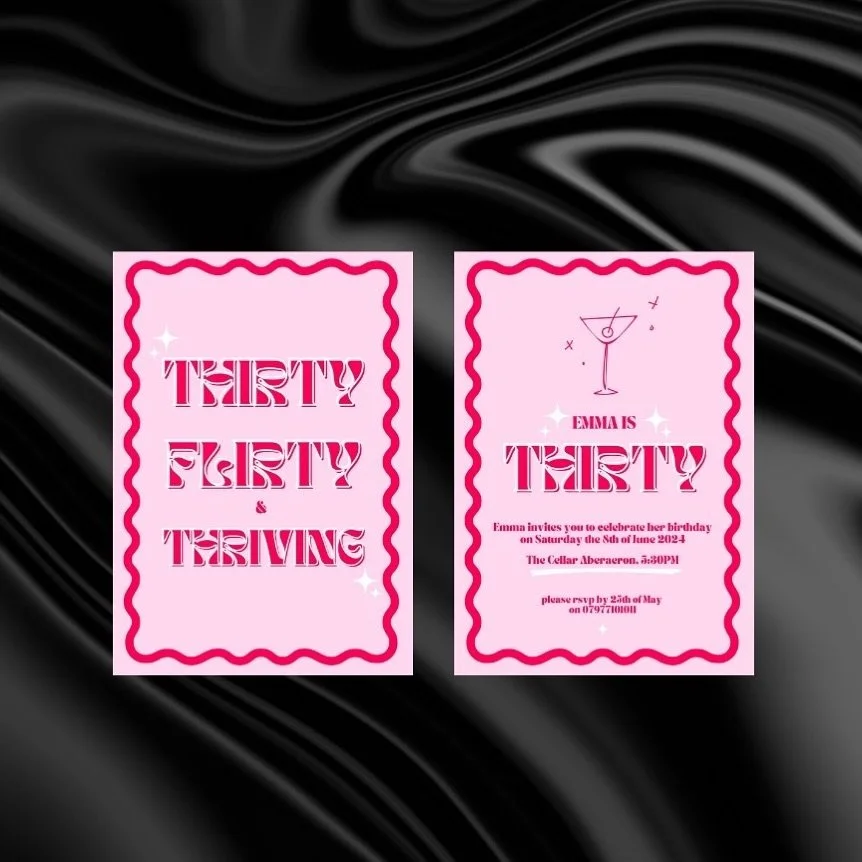 Fancy something fun for a friend&rsquo;s 30th?

As well as wedding stationery, I offer paper goods for events, like this typographic led 30th Birthday invitation.

Get in touch if you&rsquo;d like a quote!
