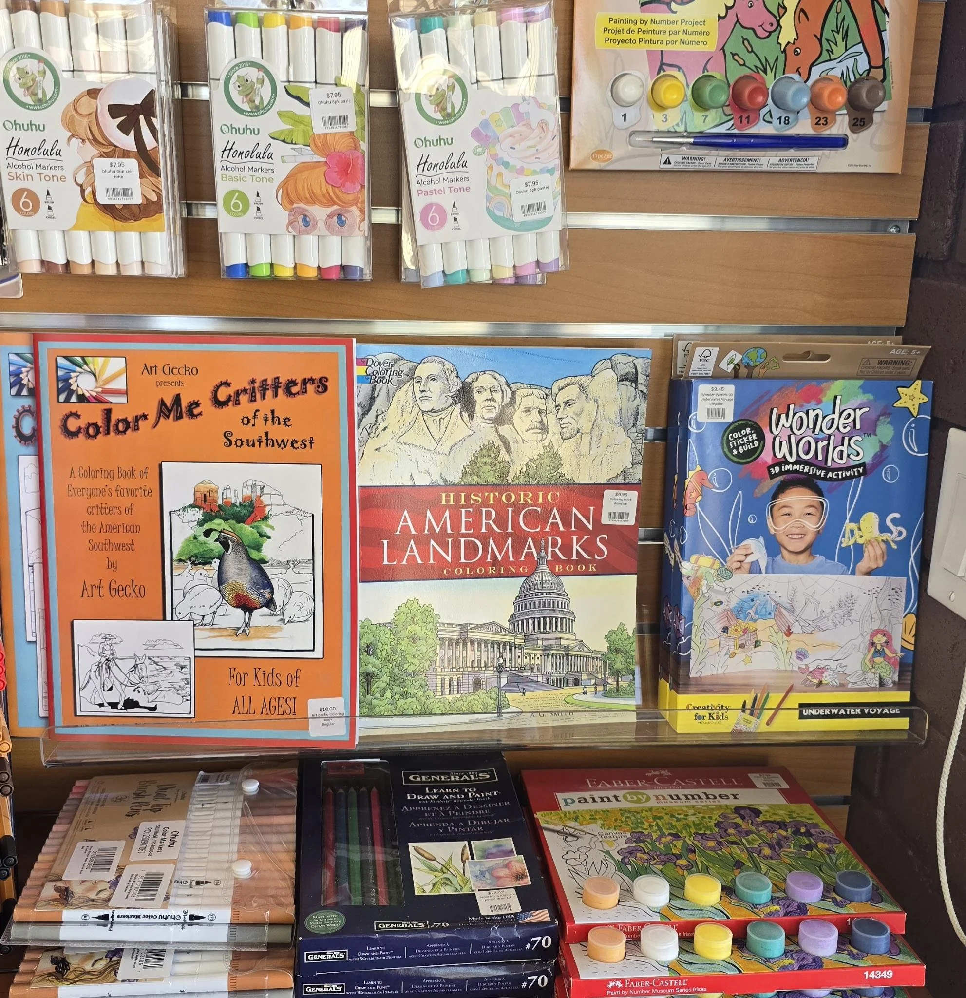 coloring books, paint by numbers, gift sets and beginner art sets