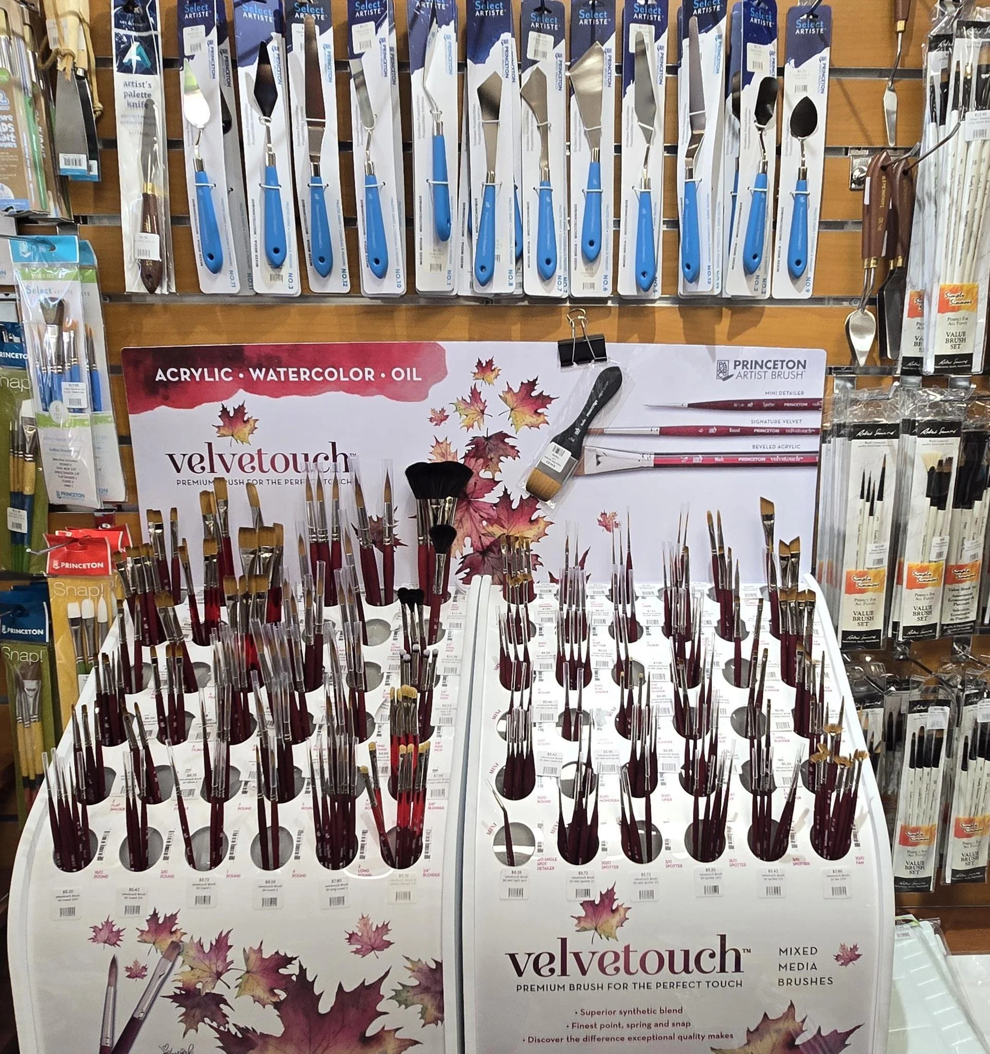 Princeton Velvetouch brush assortment for watercolor and mixed media plus a number of sets and palette knives
