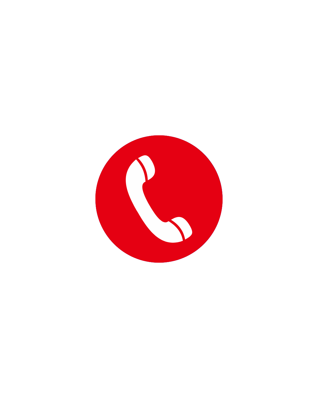 Red circle with a white telephone handset icon in the center.