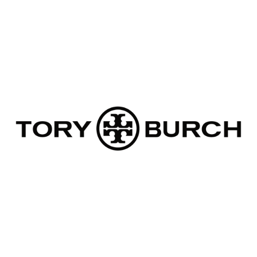 Tory Burch logo with text and emblem in black.