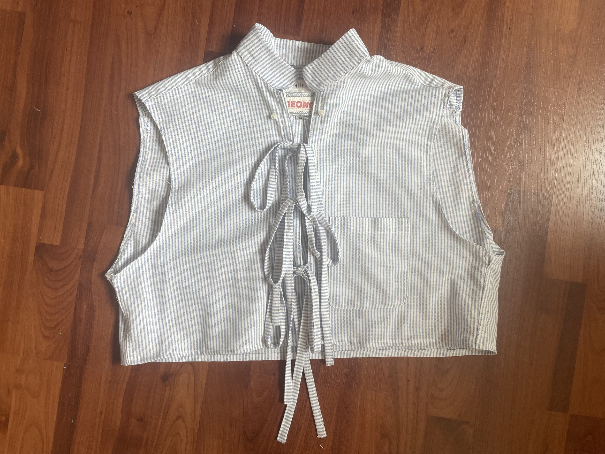 Light Blue Stripped Front Tie Blouse