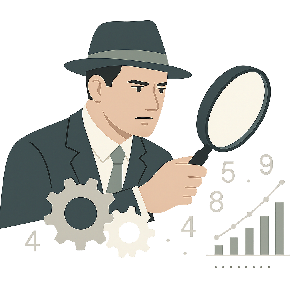 Forensic accounting investigator analyzing financial data with magnifying glass, symbolizing fraud review and investigative services.