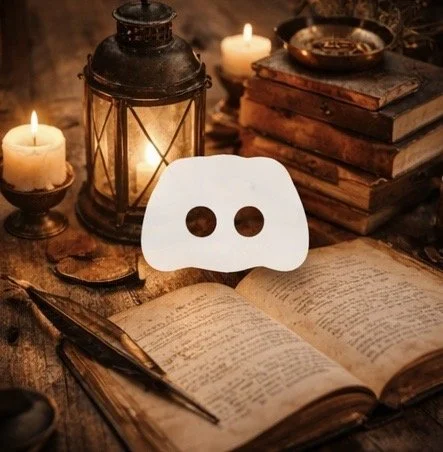 An open book with handwritten text, surrounded by lit candles, a lantern, and stacked old books on a wooden table, creating a cozy, vintage atmosphere.