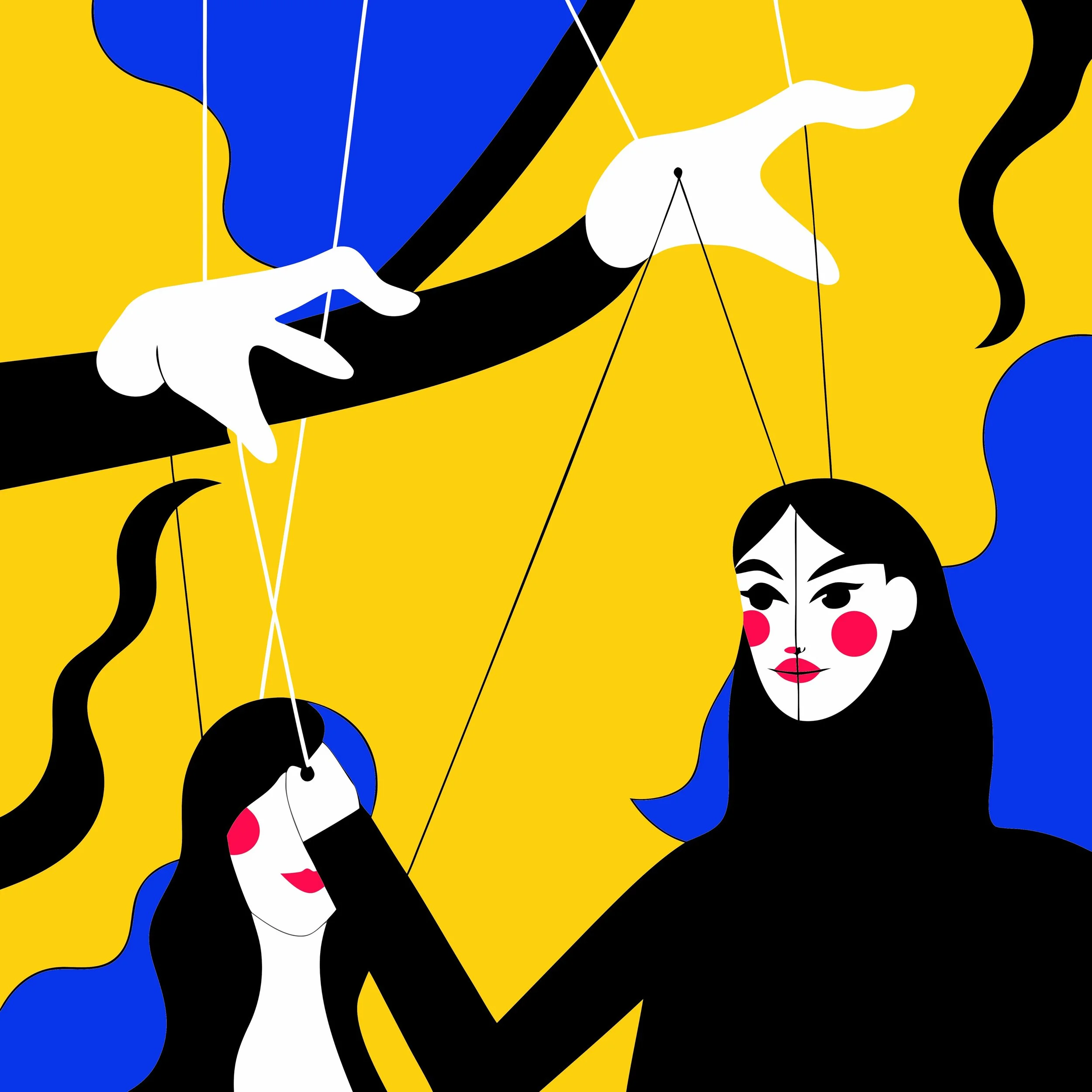Illustration of people being controlled as puppets on strings, symbolizing manipulative marketing tactics