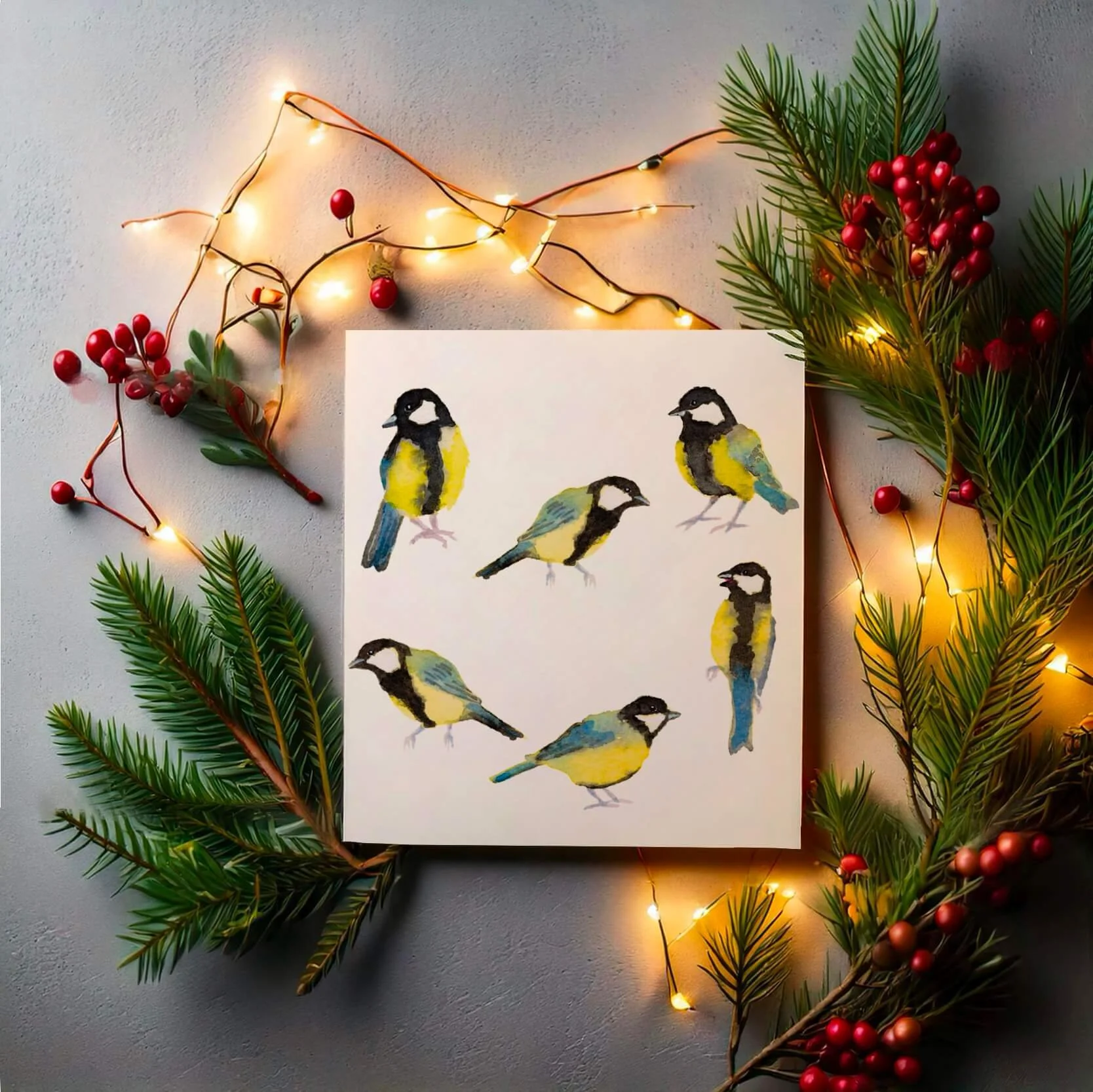 Mésanges charbonnières - carte de voeux