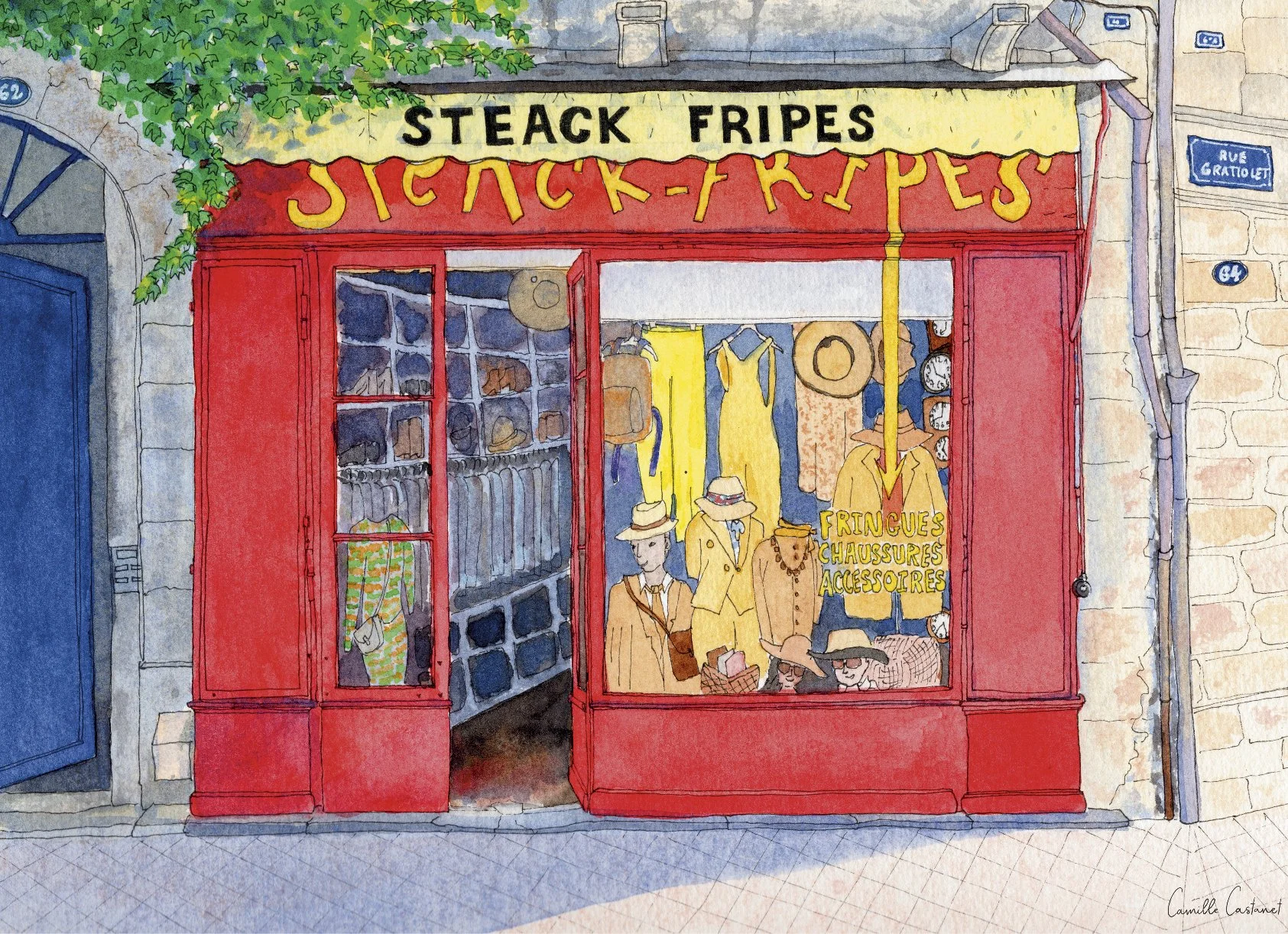 Aquarelle de la boutique Steak Fripes à Bordeaux — Camille Castanet - Main Image