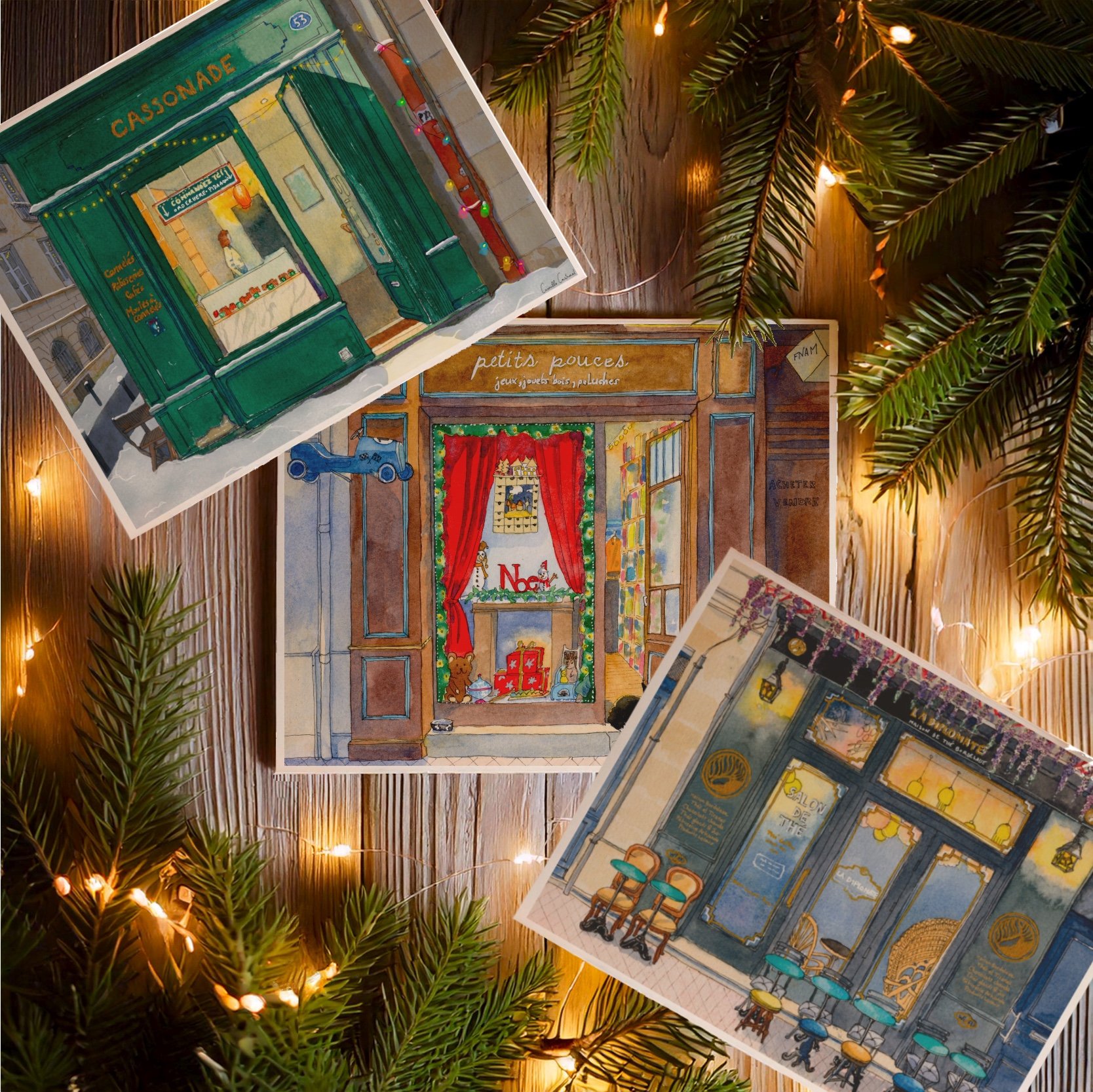 Boutiques bordelaises à Noël - Lot de 3 cartes