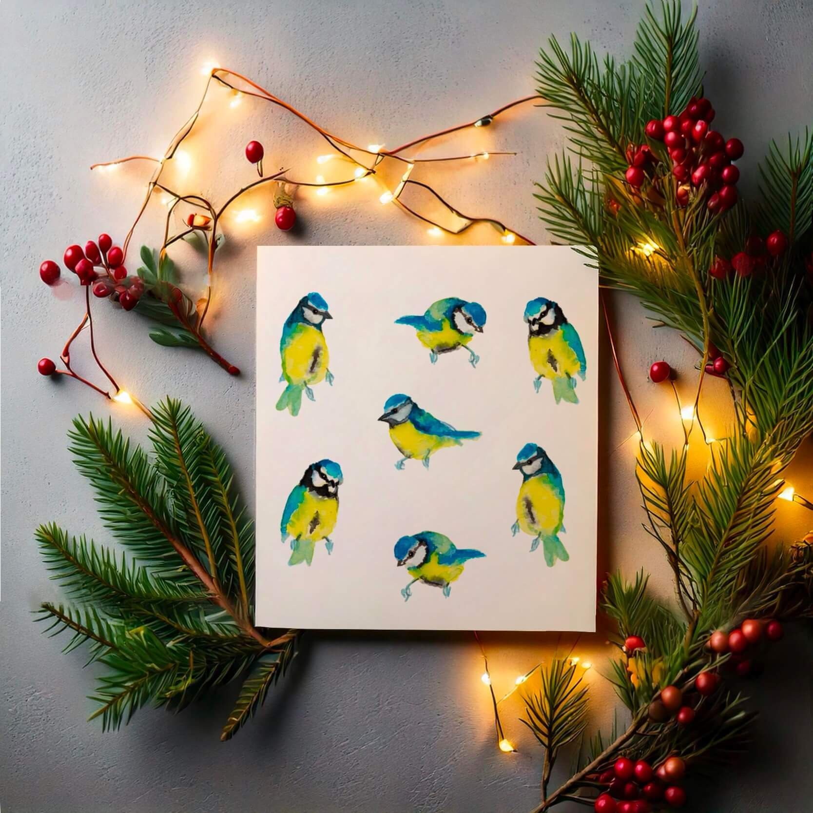 Mésanges bleues - carte de voeux