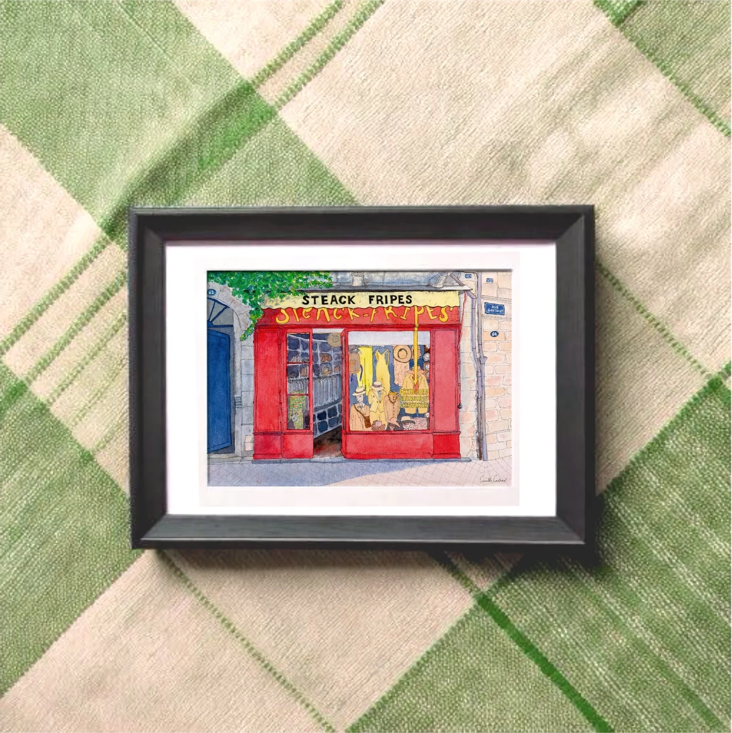 Aquarelle de la boutique Steak Fripes à Bordeaux — Camille Castanet