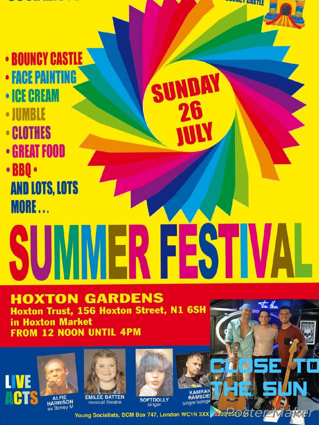 CLOSE TO THE SUN LIVE @HOXTON GARNDENS SUMMER FESTIVAL