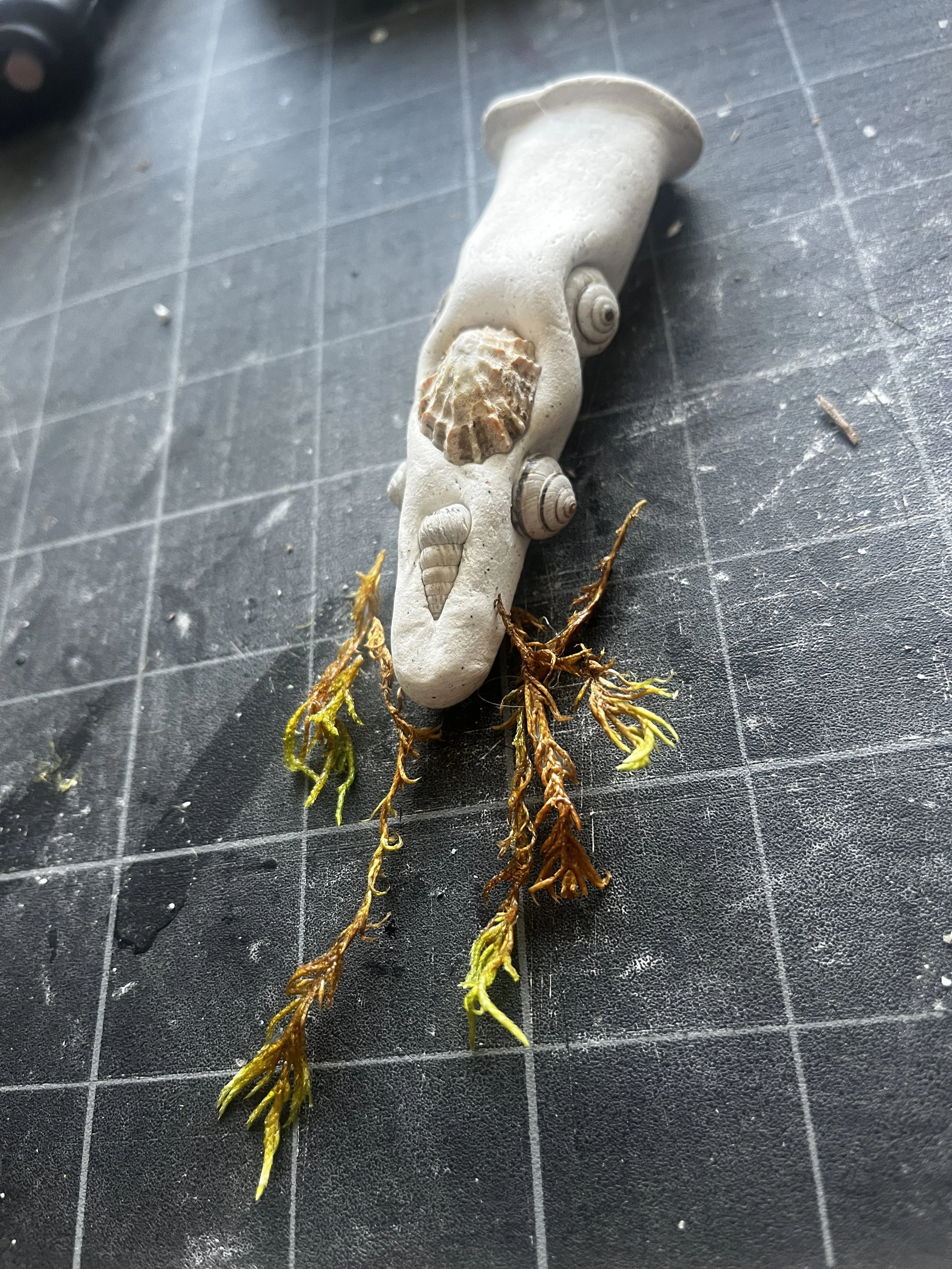 Bud vase made with island foliage and shells