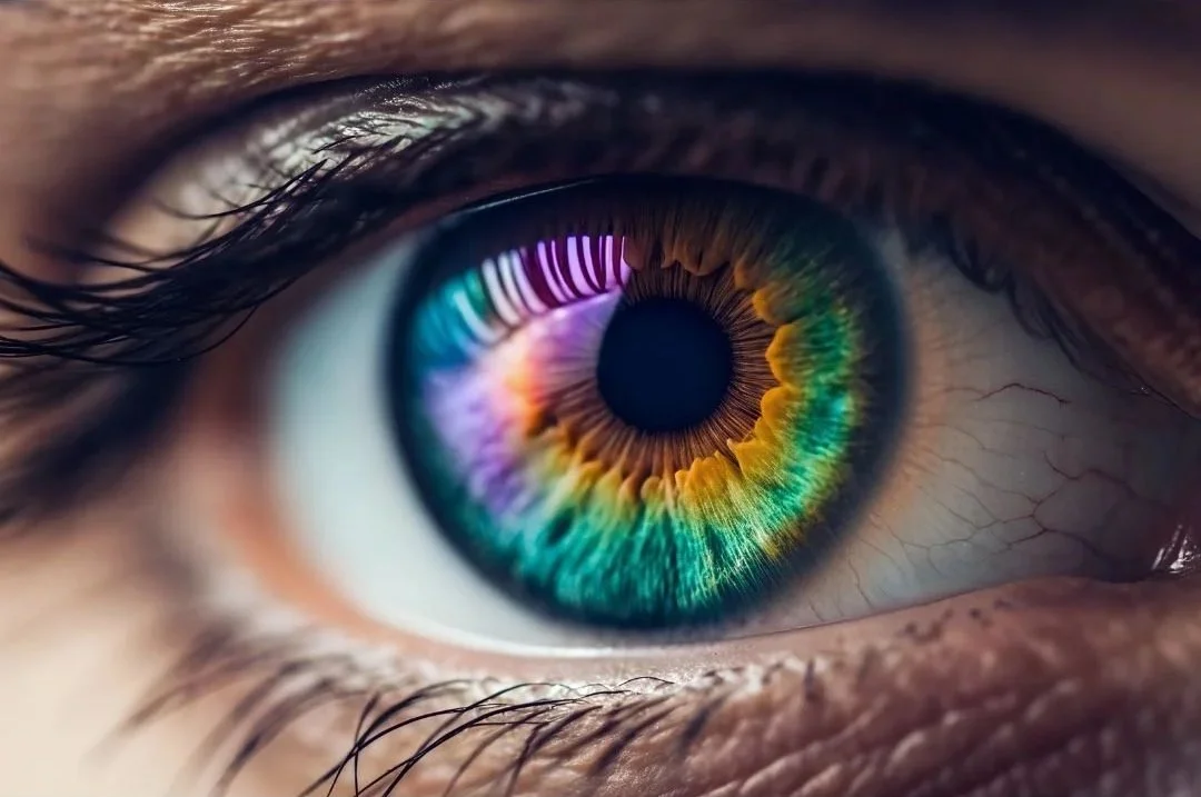 Private Readings with Nicole for Soul Mediumship, Soul Shift, and Strategic Calibration.  An image of an eyeball with a rainbow-colored iris