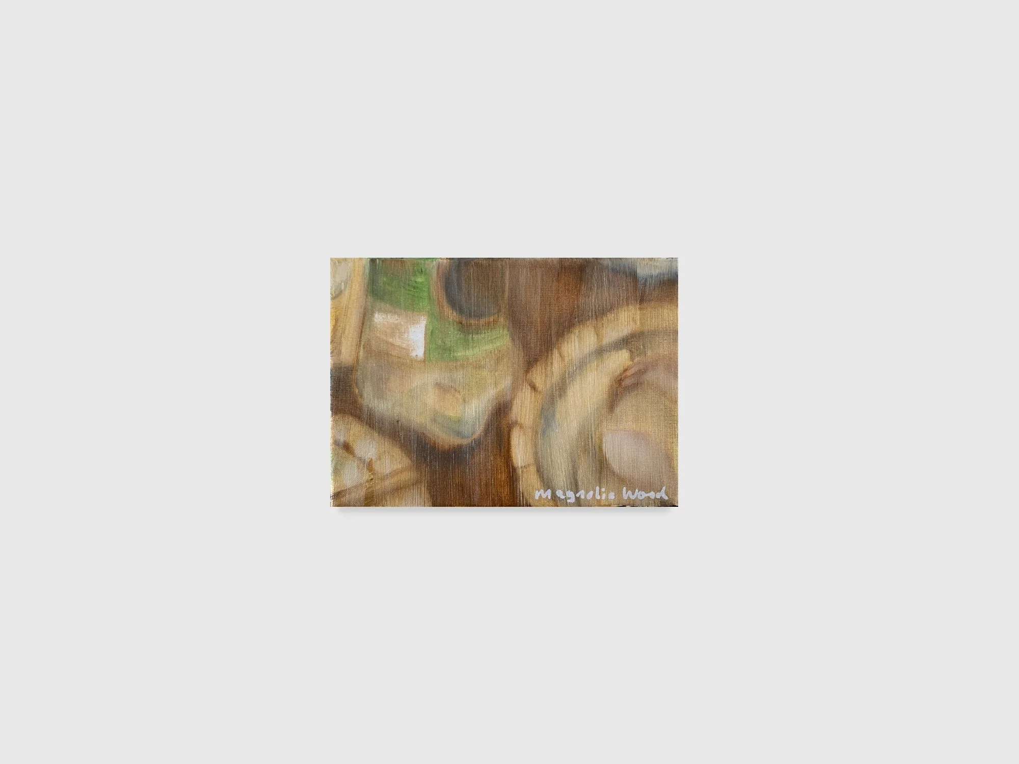 Bottle and a plate, 2025. Oil on canvas — 18 x 13 x 2 cm 
