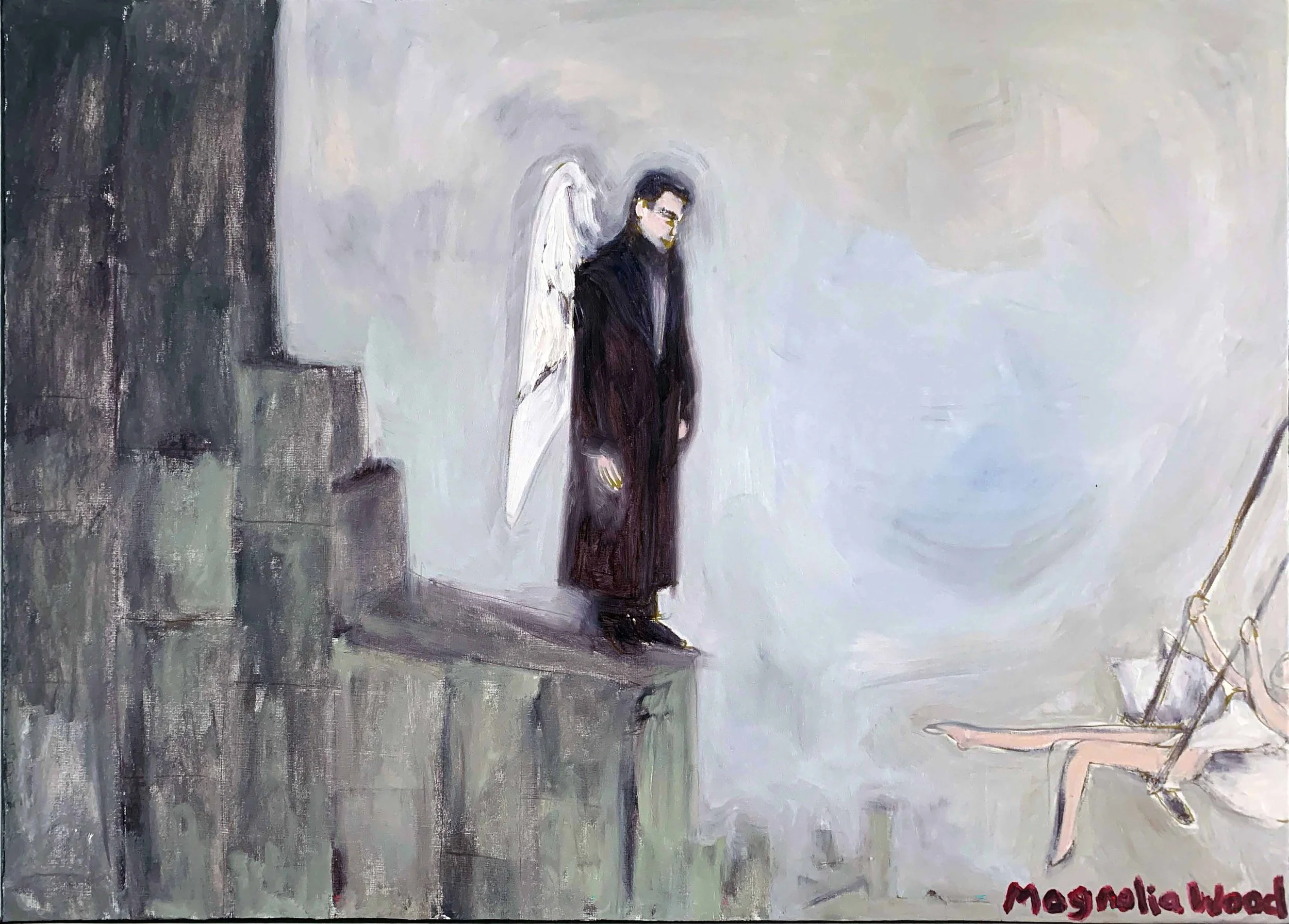 The angels' whisper | Bob Dylan and me 1/5, 2025. Oil and marker on canvas - 70 x 50 x 2 cm. (For inquiries click image)