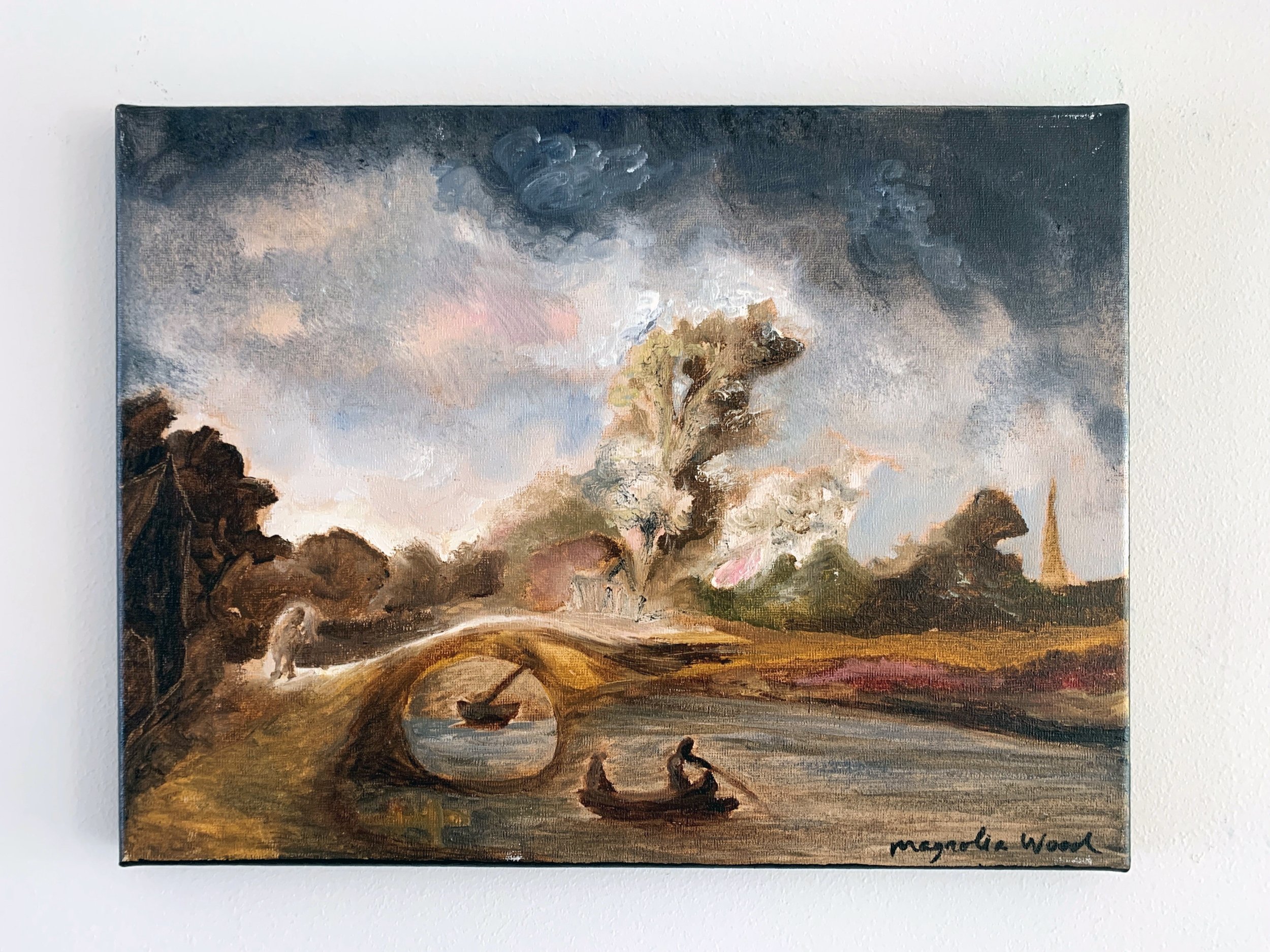 The stone bridge revisited, inspired by Rembrandt van Rijn, 2022/23. Oil on canvas - 40 x 30 x 2 cm. Private collection.