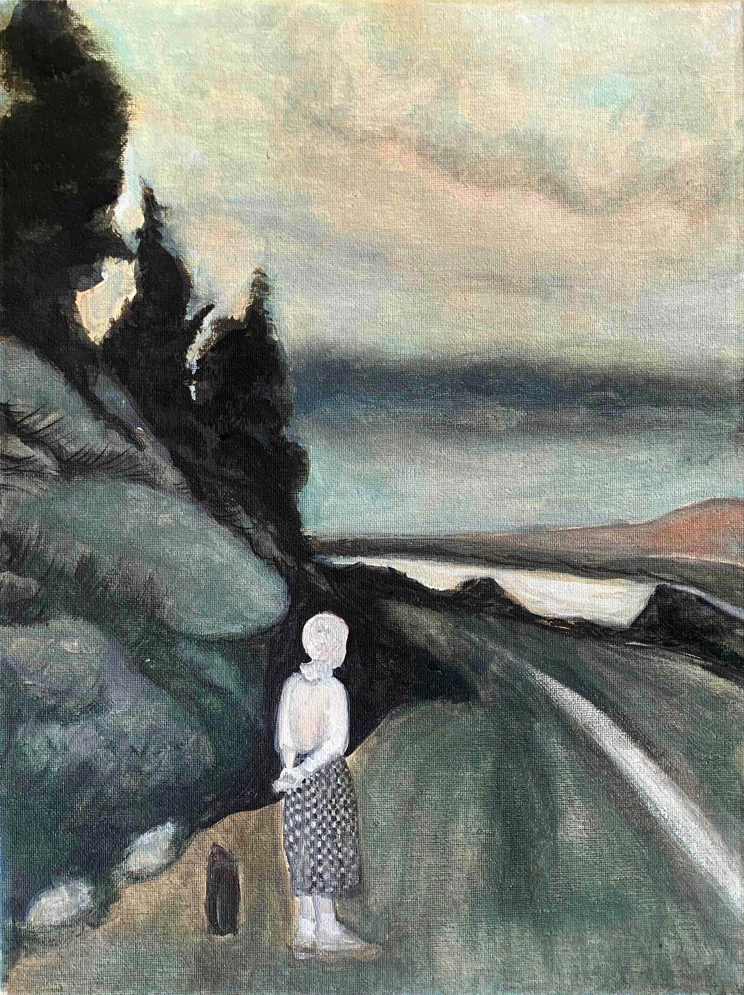 The road ahead, 2024, inspired by Cindy Sherman. Oil on canvas - 30 x 40 x 1.8 cm. (For inquiries click image)
