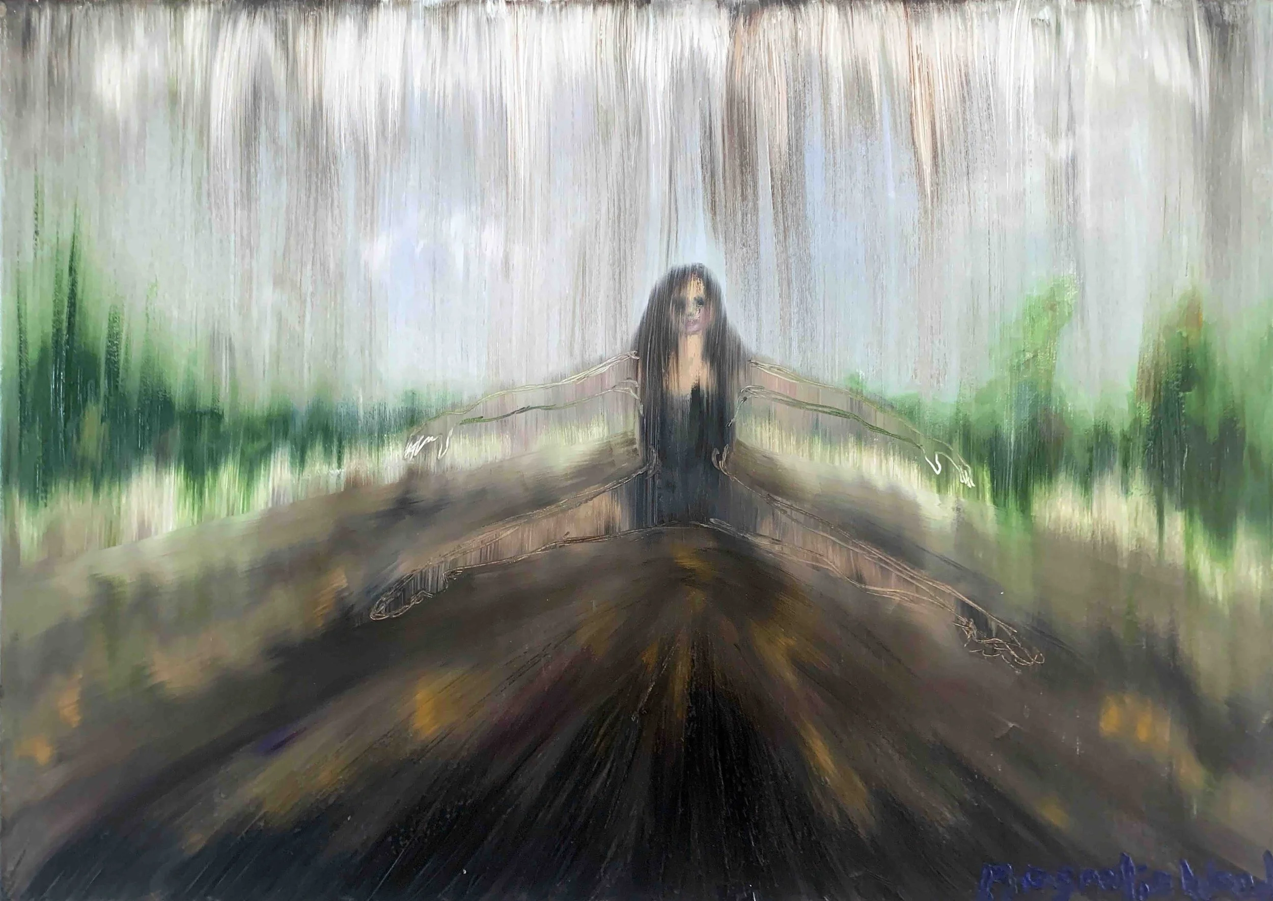 I am multitudes | Bob Dylan and me 2/5, 2025. Oil and marker on canvas. (For inquiries click image)