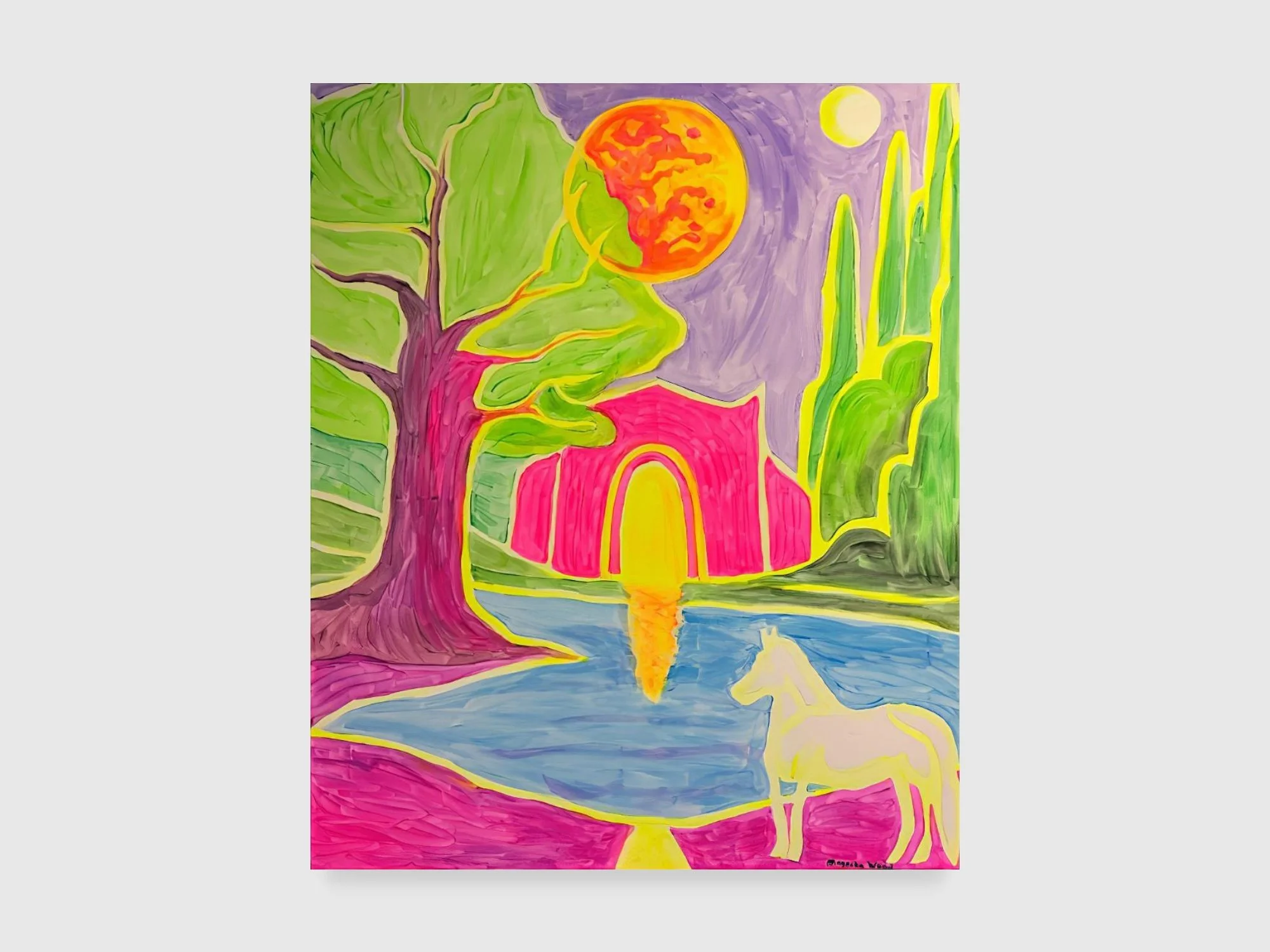 Cosmic Light II (daylight), 2026. Fluorescent and phosphoric acrylic on canvas — 100 x 120 x 2 cm