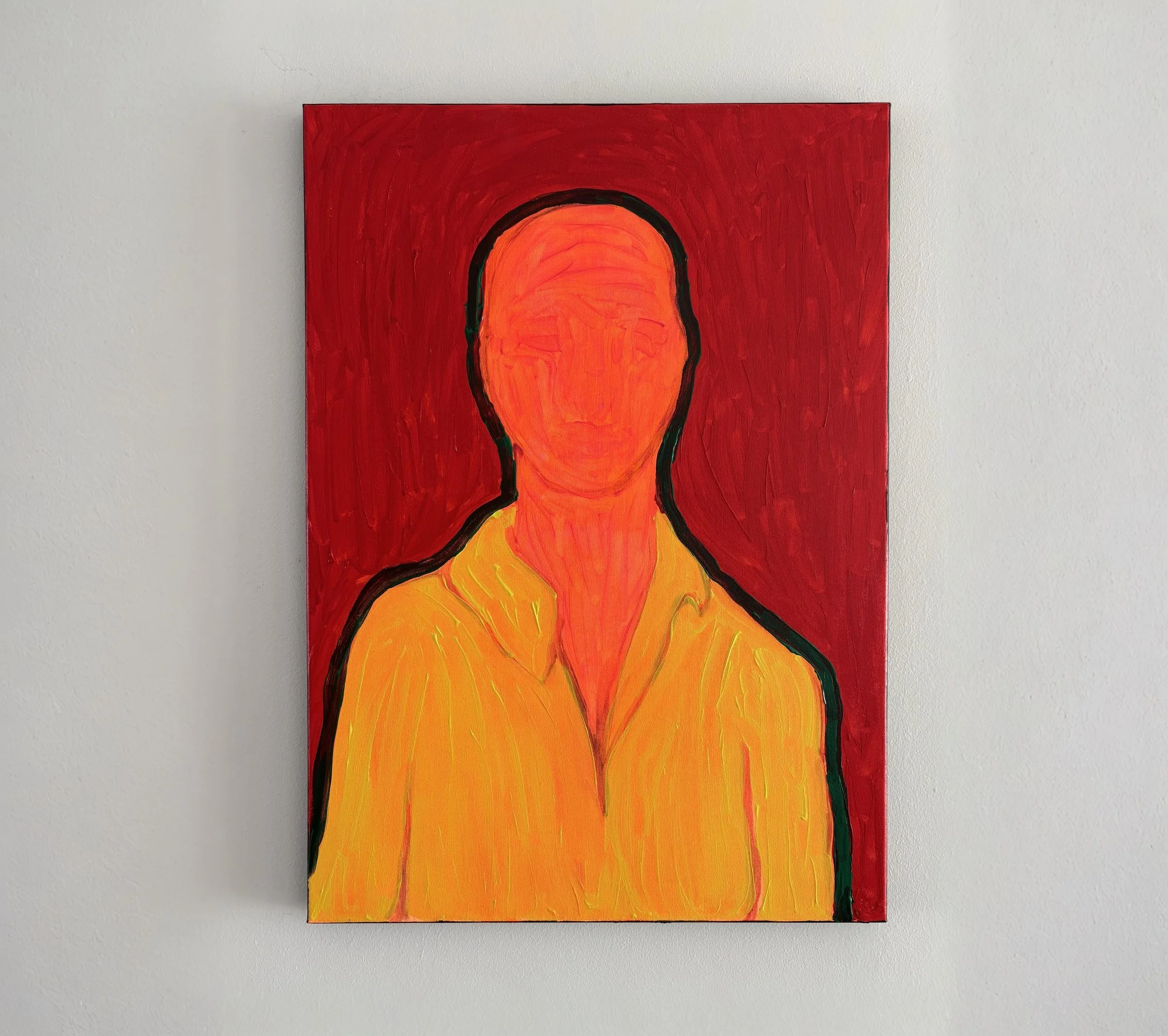 Reaching a Point III, 2026. Fluorescent and regular acrylic on canvas — 50 x 70 x 2 cm