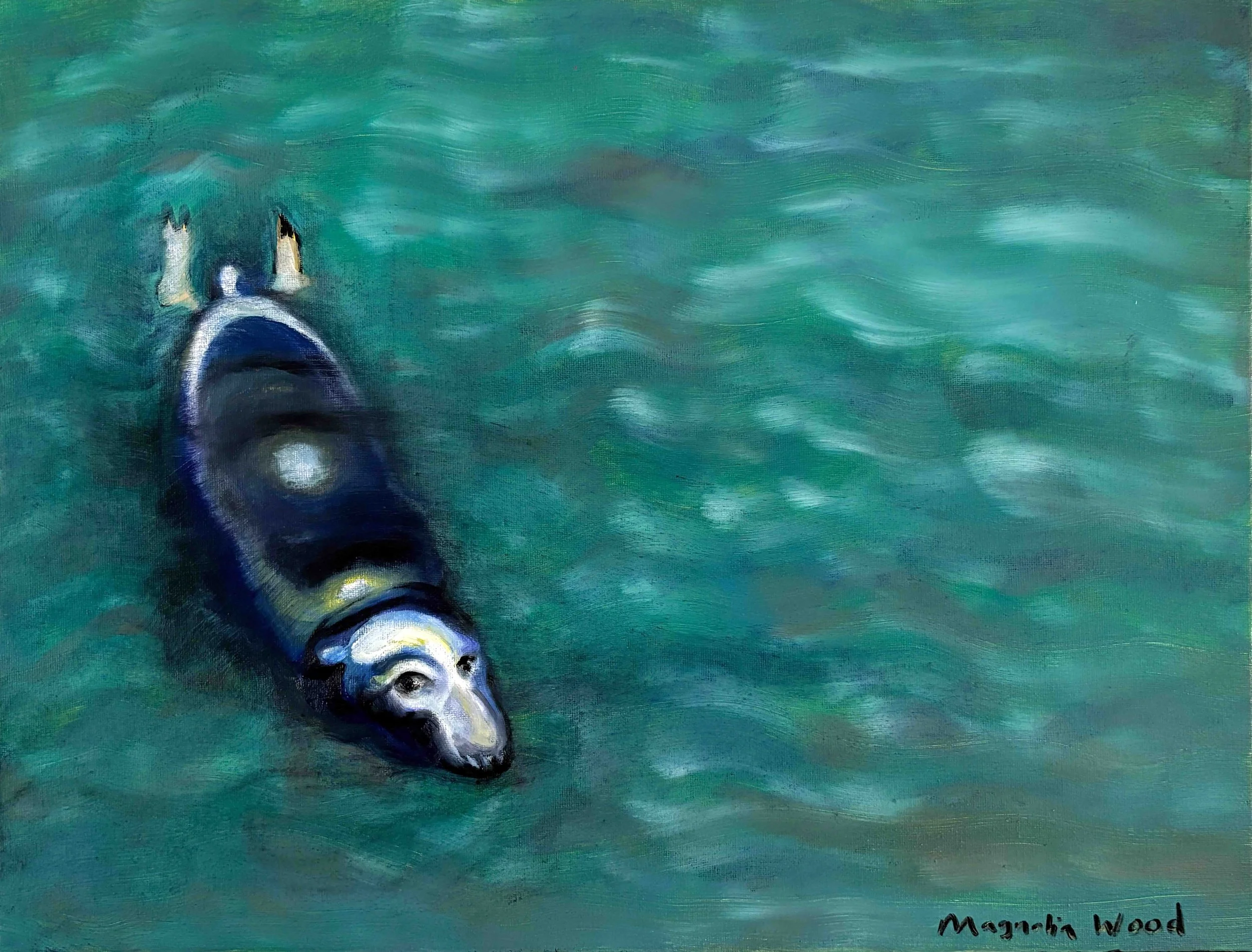 As a seal in the sea | Passing moments 7/7, 2025. Oil and acrylics on canvas - 50 x 40 x 1.8 cm. (For inquiries click image)