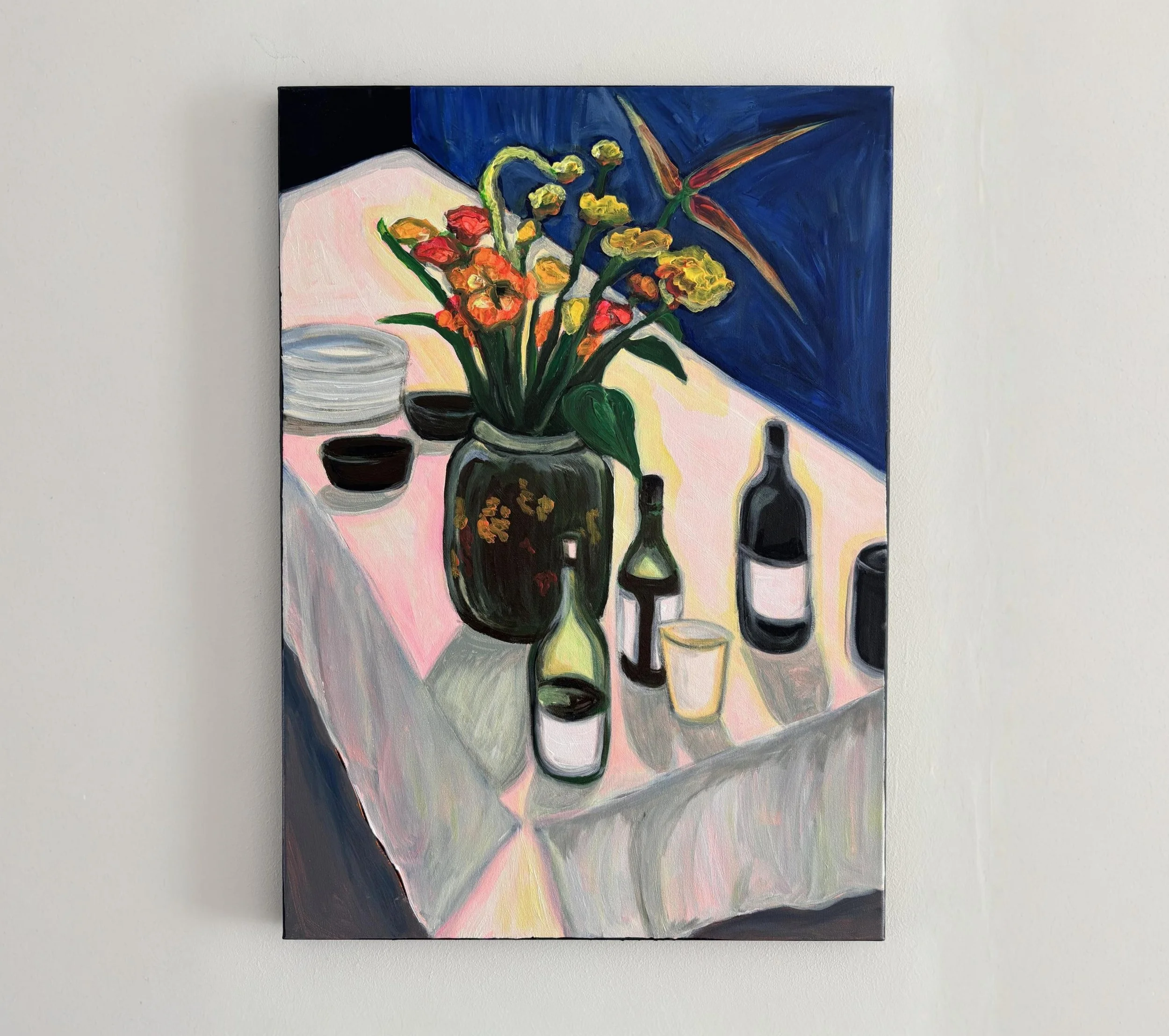 Reaching a Point II, 2026. Fluorescent and regular acrylic on canvas — 50 x 70 x 2 cm