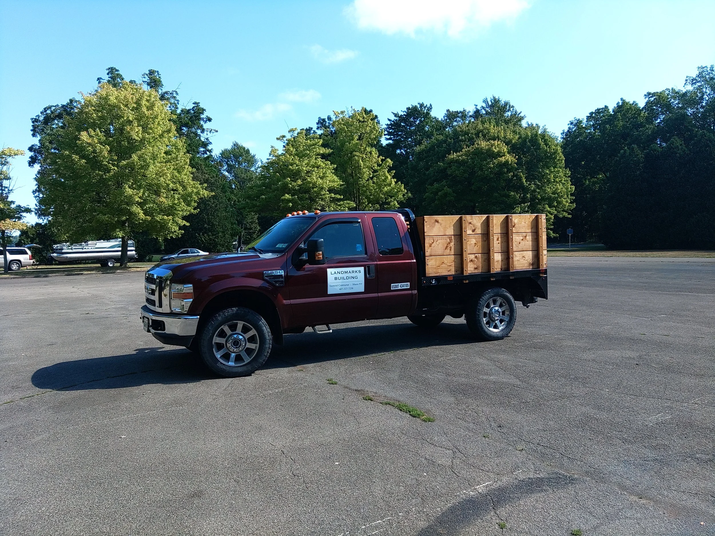 Landmarks Building truck with custom wooden sides and back.
