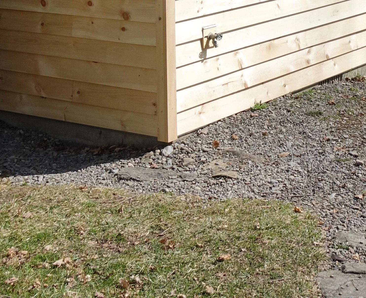 Building with wooden siding.
