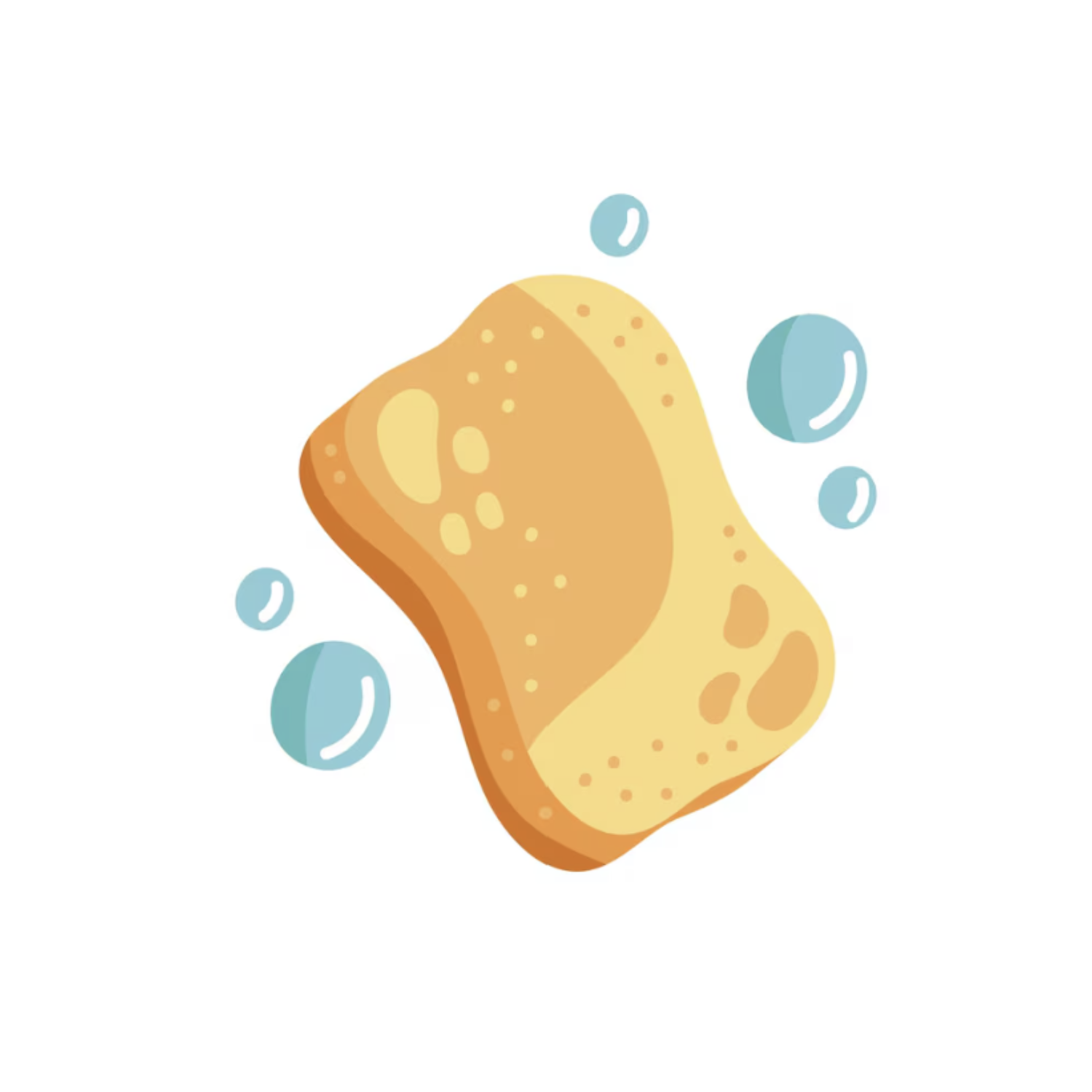 A yellow sponge with bubbles around it.