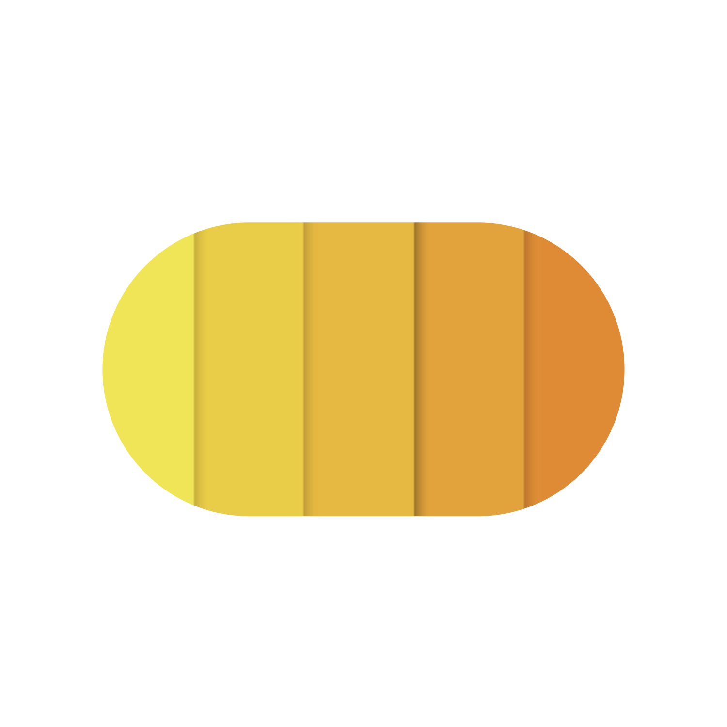 An emoji representation of a pill capsule split into five sections with yellow, light orange, and darker orange colors, depicted within a circular white background.