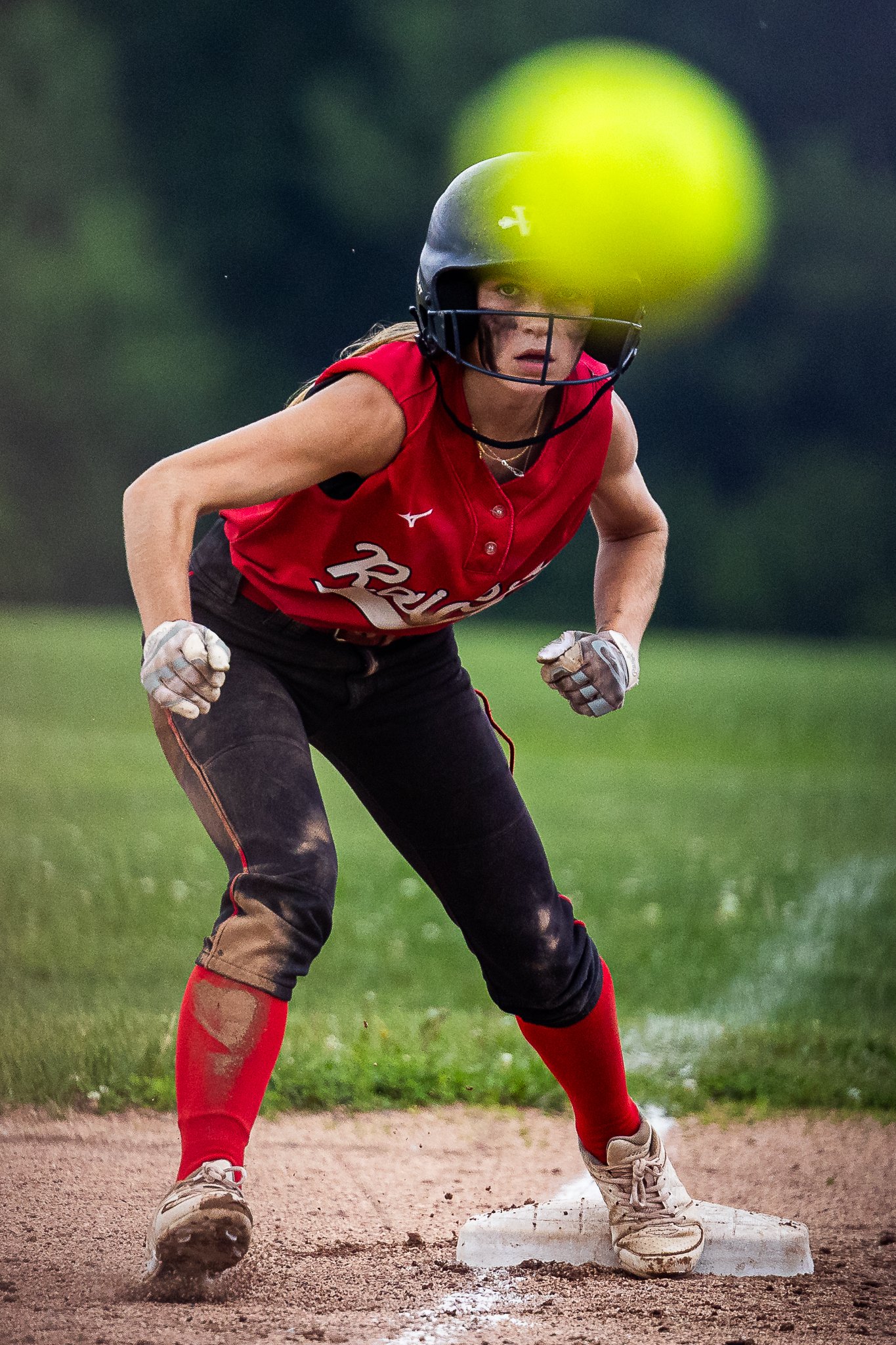 Hampshire freshman Kaylin Dubay keeps her eye on the ball during a game against Frontier at Hampshire Regional High School on June 8, 2025.