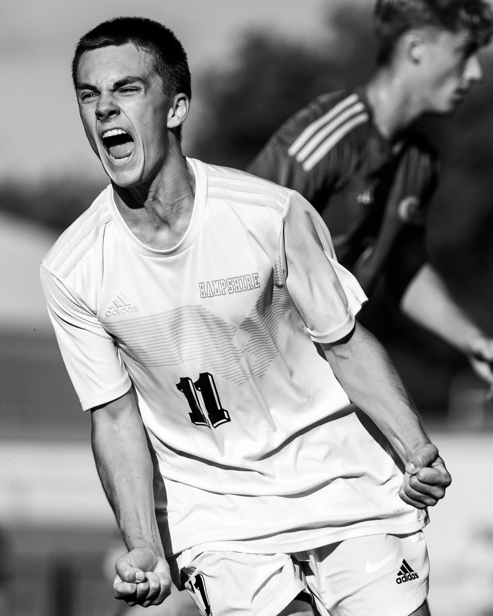 Hampshire Senior Riley Florek celebrates his second goal of the game during the game against Mt. Greylock on Monday, September 14th at Mt. Greylock Regional School in Williamstown, MA.