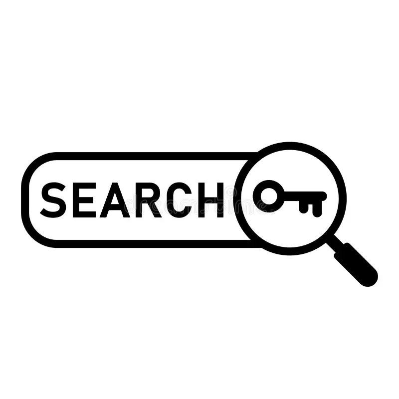 Search bar with the word 'SEARCH' and a magnifying glass icon containing a key inside.
