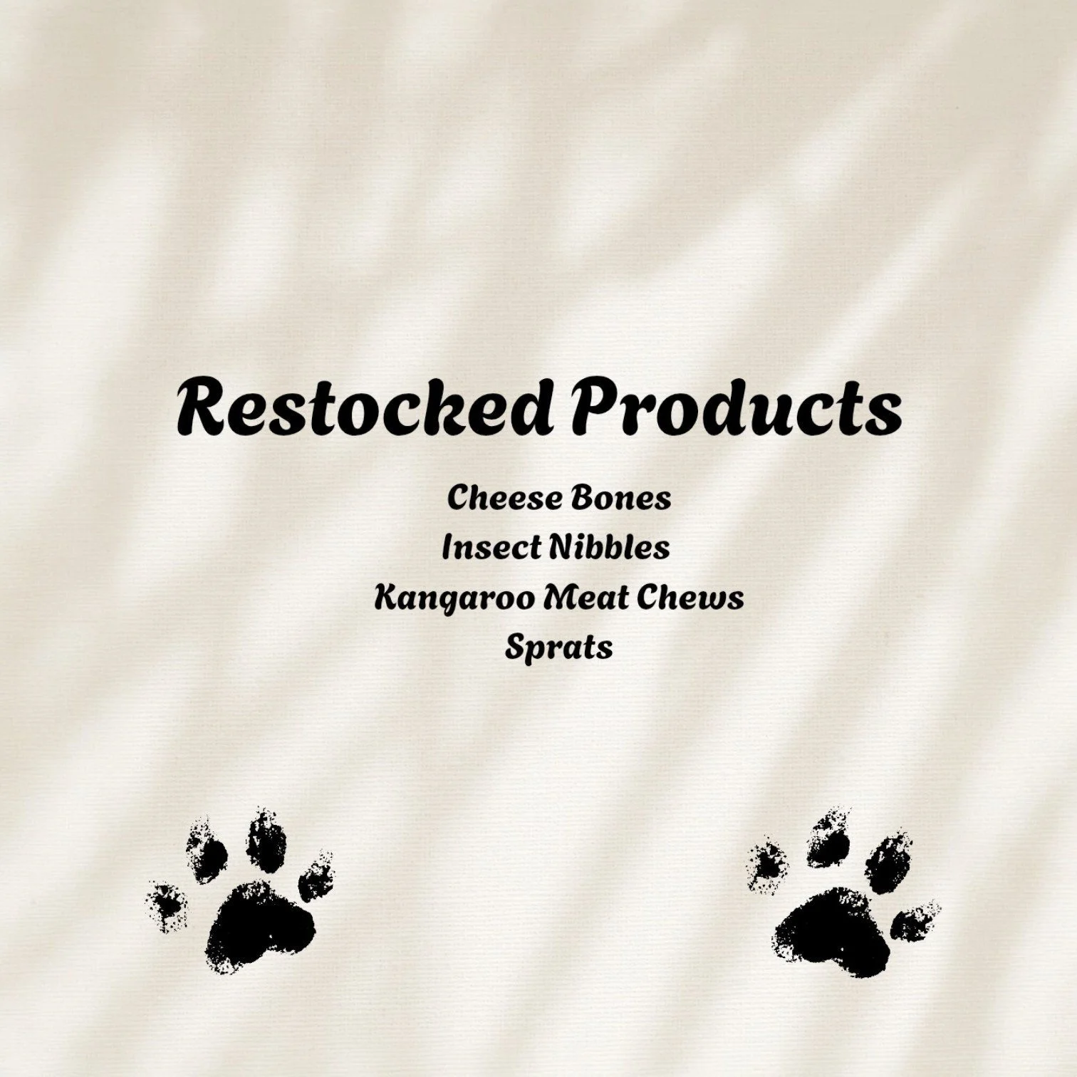 They&rsquo;re BACK 🐾
Our shelves have had a tasty little refresh and your pup&rsquo;s favourites are ready to go again!
✨ Cheese Bones
✨ Insect Nibbles
✨ Kangaroo Meat Chews
✨ Sprats
Whether your dog loves a crunchy bite, something a bit different, 