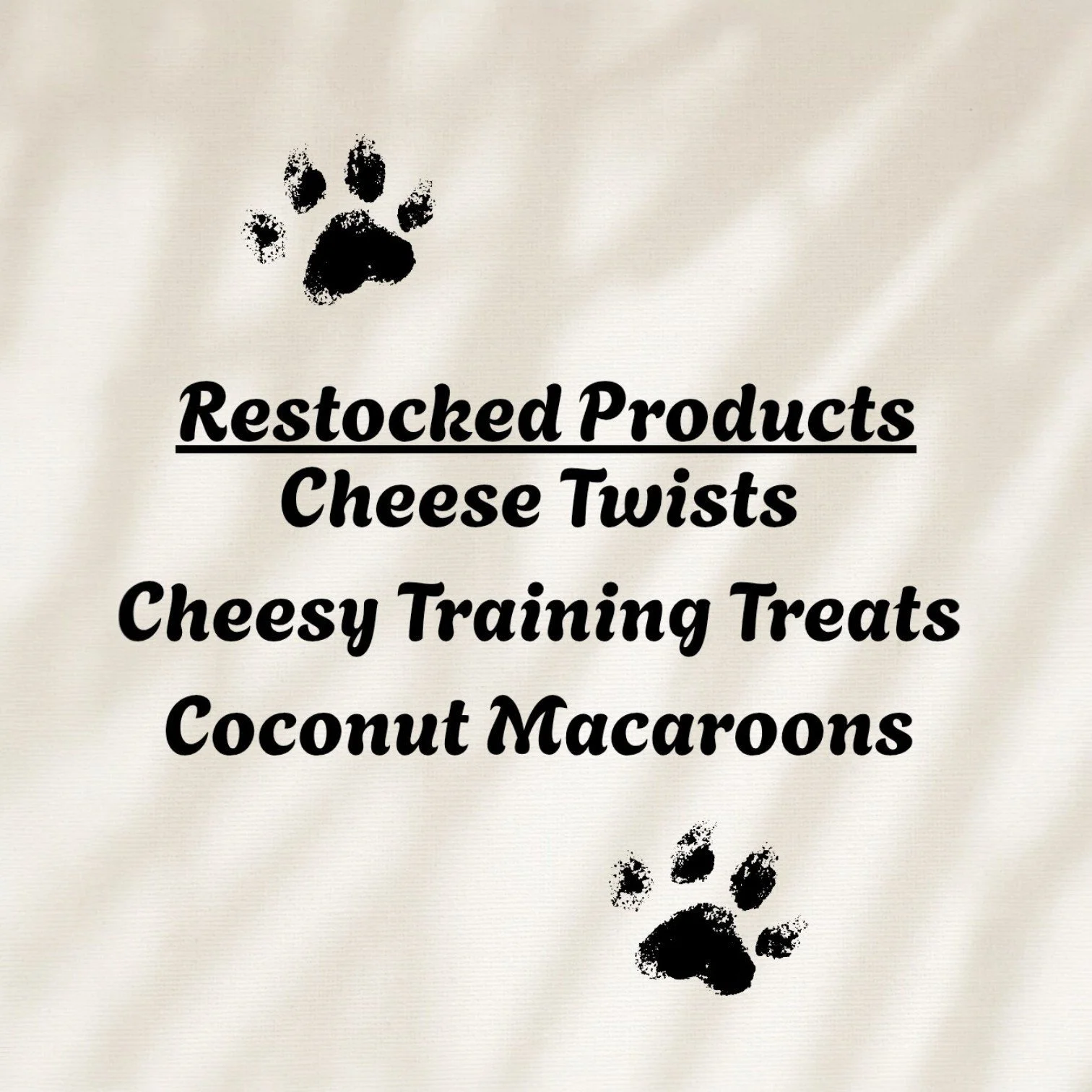 We&rsquo;ve restocked some of your pups&rsquo; favourite goodies 🙌 

Cheese Twists
Cheesy Training Treats
Coconut Macaroons 

#DogTreats #NaturalDogTreats #DogUK #CheeseDogTreats #DogTreatRestock #SpoiledDogs #DogMum  #DogBusinessUK #FurRealTreats