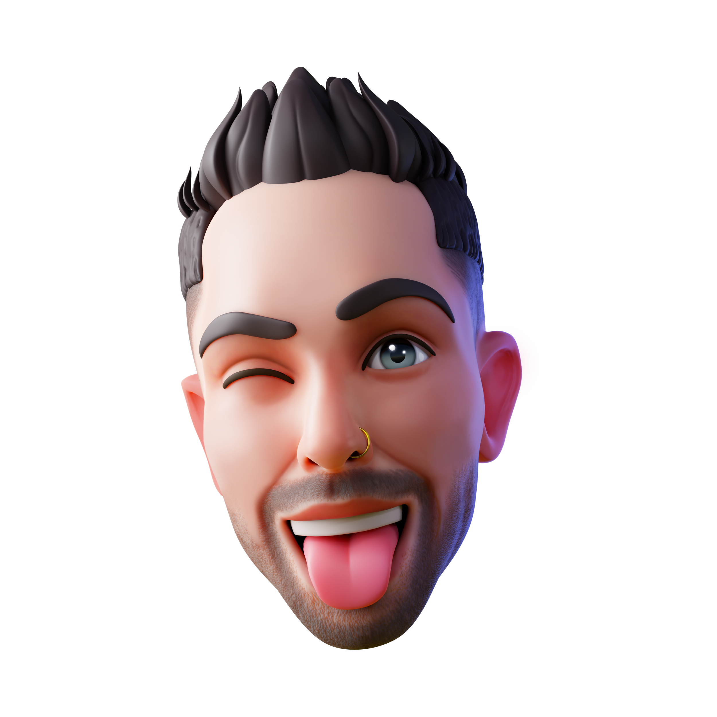 Stevemoji logo: a winking, tongue-out 3D character with dark hair and a beard.