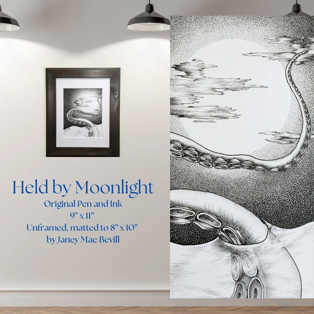 "Held by Moonlight" Original 9" x 11" Ink Drawing